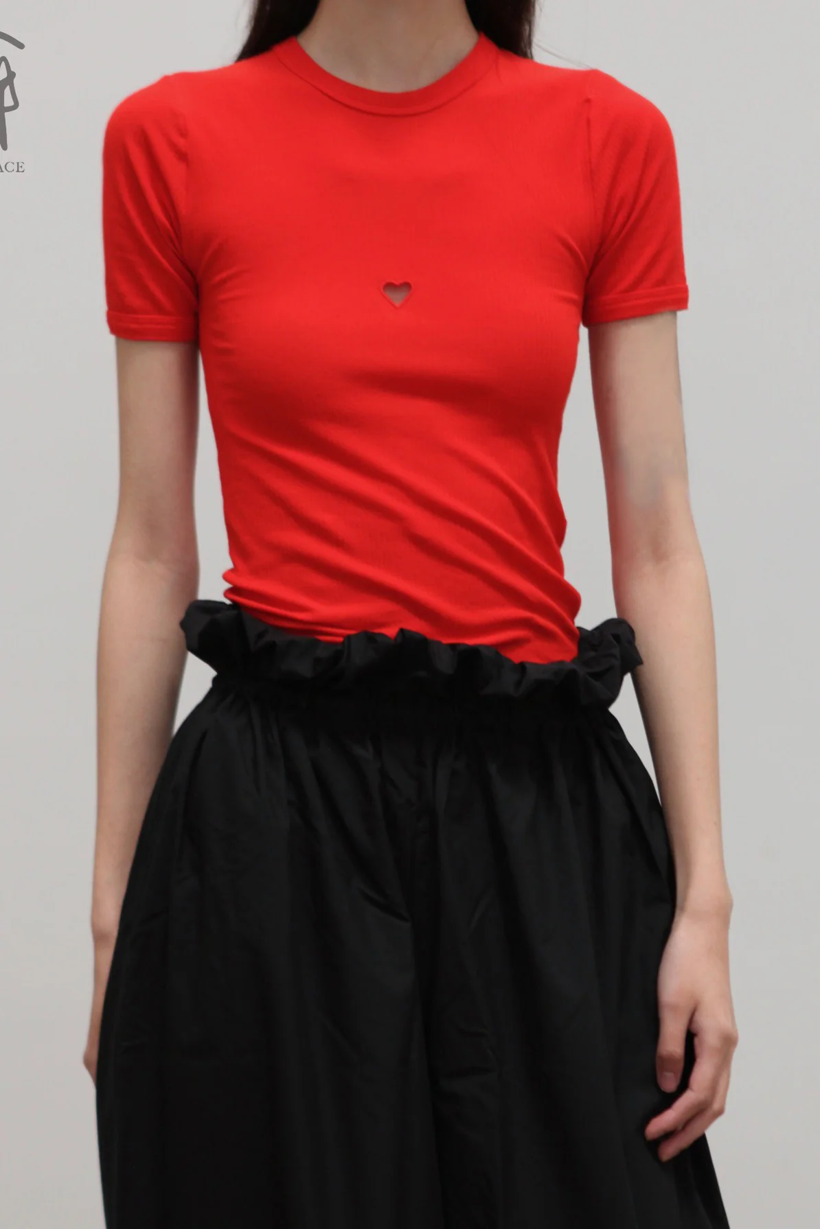 BASERANGE 25 Early Spring French Organic Cotton Hollow Heart Short Sleeve T-shirt BAS-TOHS-RB-SP25-MY RED (TOHS TTHTS)