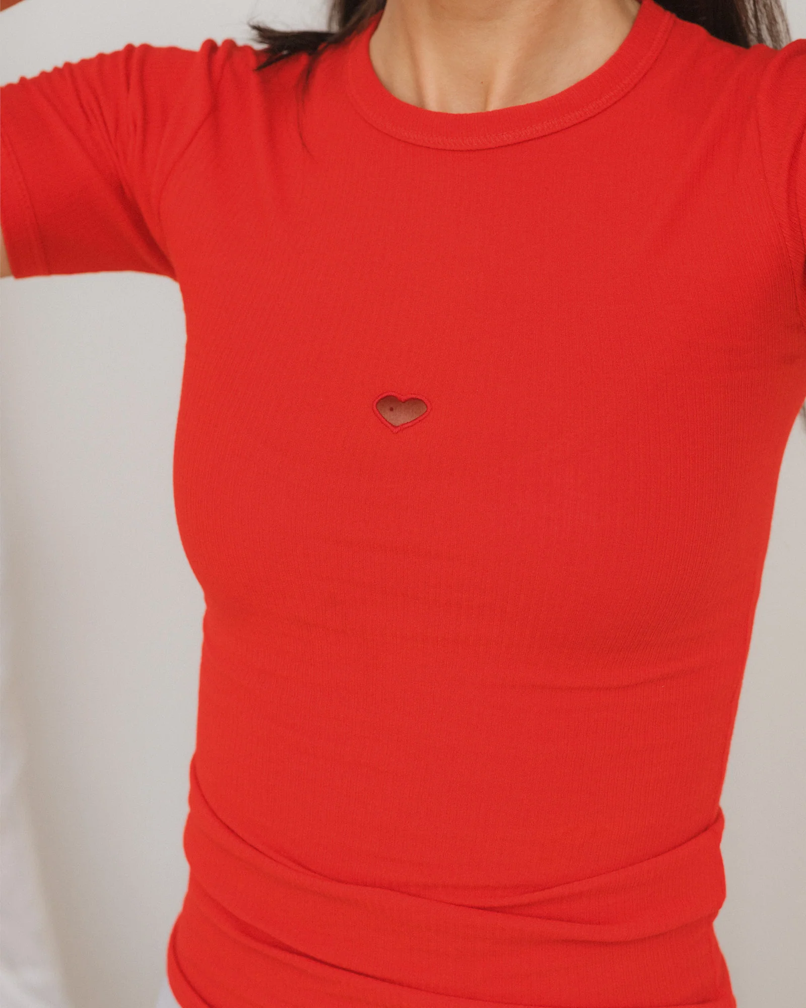 BASERANGE 25 Early Spring French Organic Cotton Hollow Heart Short Sleeve T-shirt BAS-TOHS-RB-SP25-MY RED (TOHS TTHTS) - Image 11