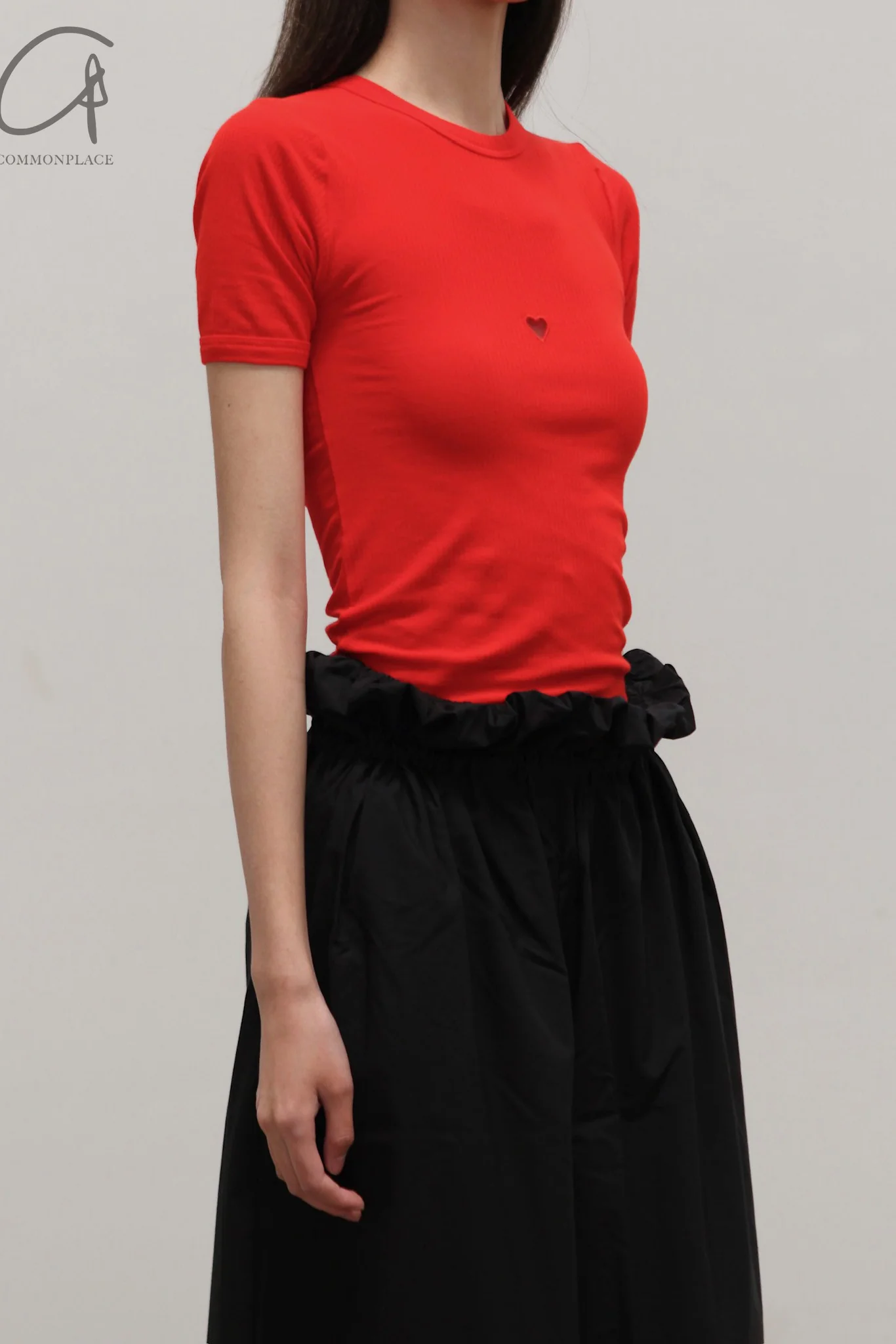 BASERANGE 25 Early Spring French Organic Cotton Hollow Heart Short Sleeve T-shirt BAS-TOHS-RB-SP25-MY RED (TOHS TTHTS) - Image 2