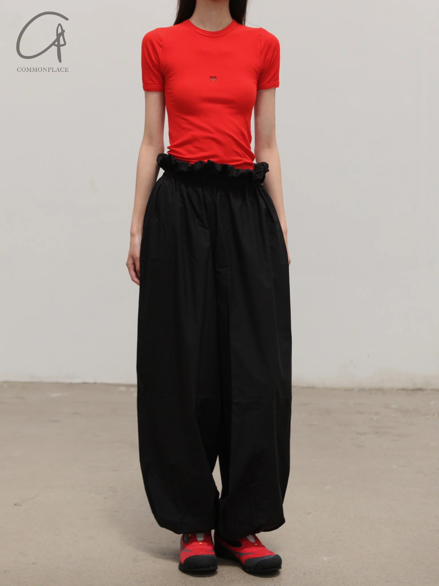BASERANGE 25 Early Spring French Organic Cotton Hollow Heart Short Sleeve T-shirt BAS-TOHS-RB-SP25-MY RED (TOHS TTHTS) - Image 3
