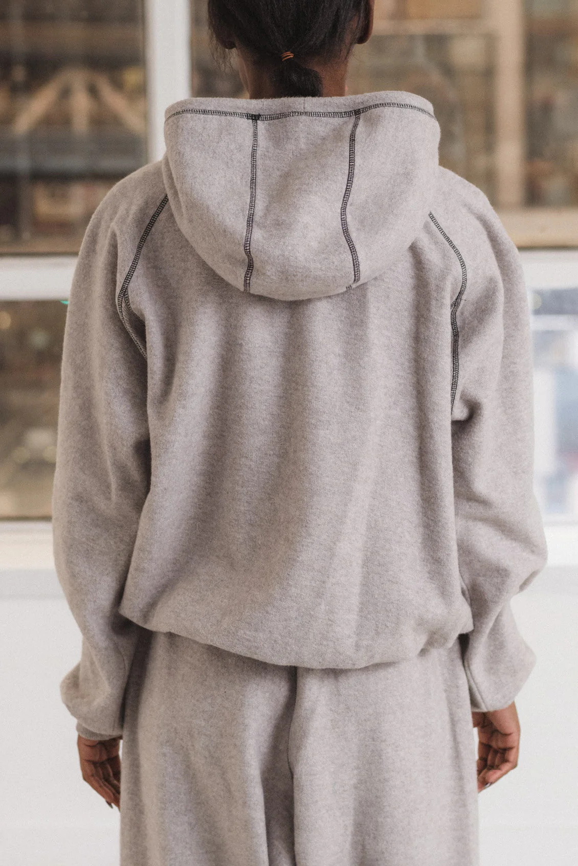 BASERANGE 25 Fall/Winter Folded Hoodie BAS-PUFOH-RCF-AU25-Grey Melange UNDYED (BLUE) - Image 2