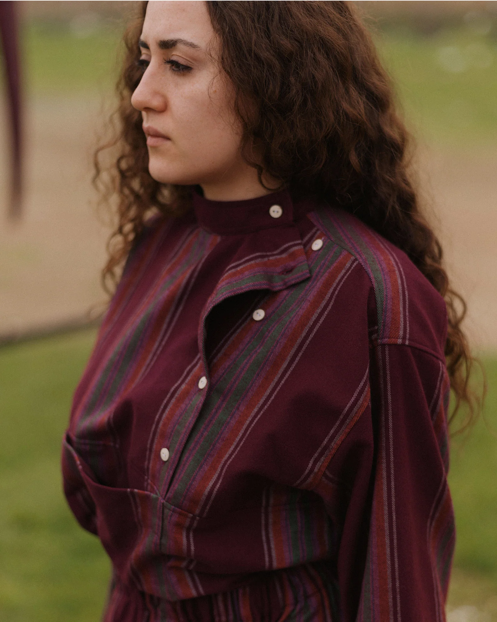BASERANGE 25 Fall/Winter Snell Shirt BAS-TSSN-FLM-WI25-MAROON STRIPE - Image 8
