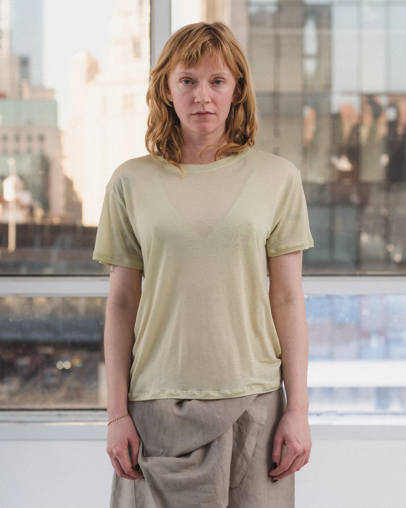 BASERANGE Classic Bamboo Fiber and Cotton Loose T-Shirt Collection Crew Neck Bottoming Shirt French BAS-TTLO-BL-AU25-PIER GREEN (TOLO-BL-000 TTLO) - Image 7