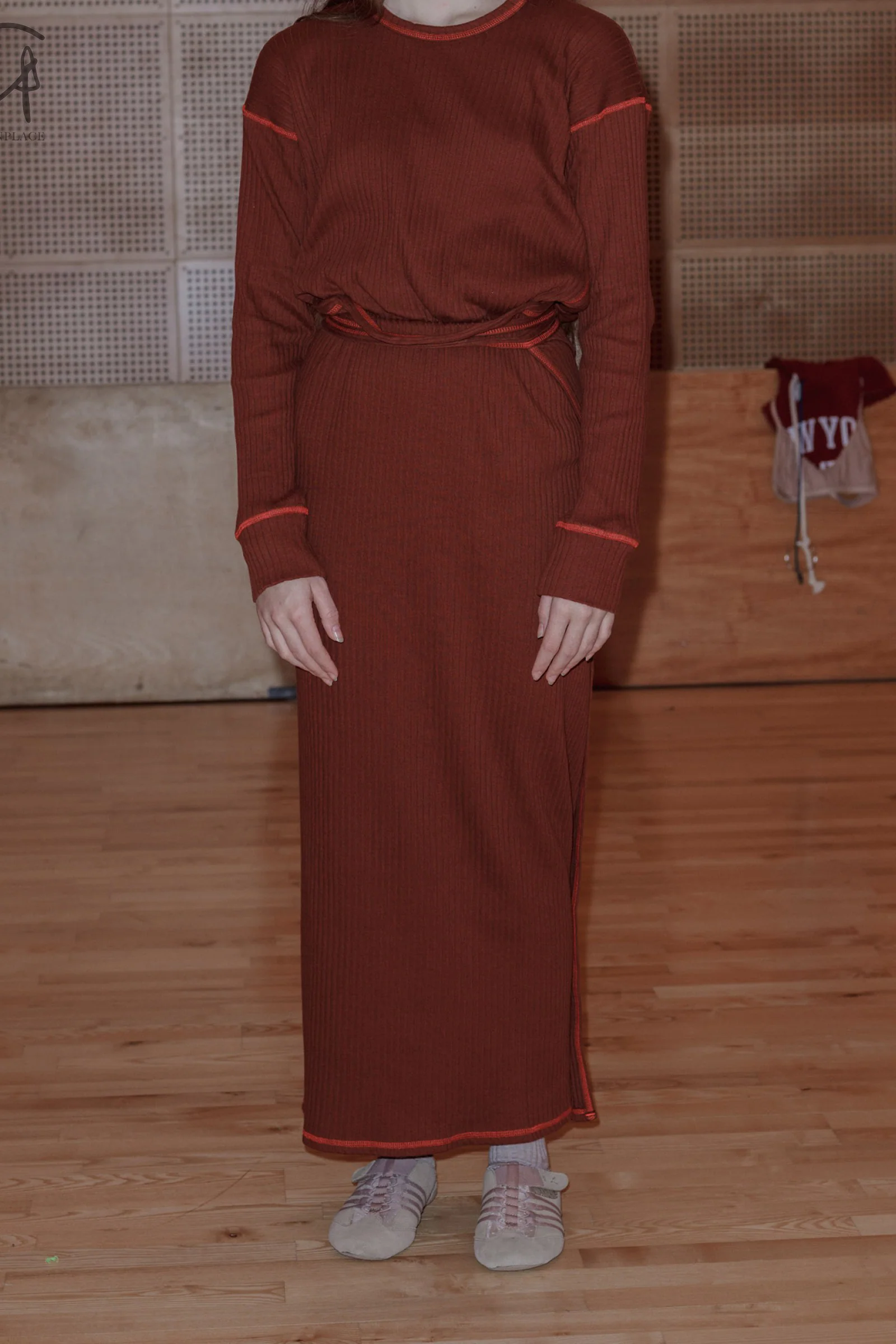 BASERANGE Cotton/Rib Canvas Skirt SKBP-RIB-AU23 Burgundy - Image 11