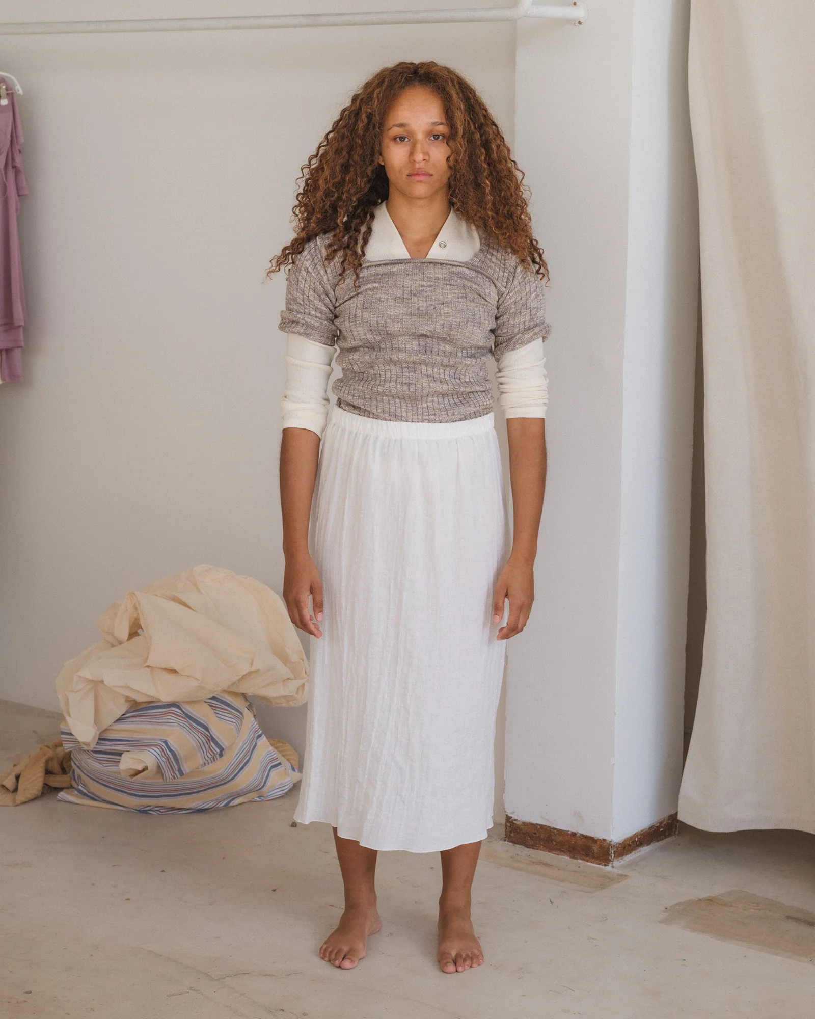 BASERANGE Elastic waist skirt Comfortable French BAS-SKFO-LC-SU25-UNDYED - Image 10