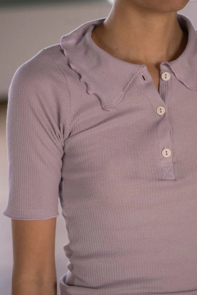 BASERANGE Fall/Winter 2025 Collared Short-Sleeve T-Shirt, France. BAS-TTDP-CR-SP26-VP VERBE PURPLE （TTDP-RCR-WI25） - Image 3