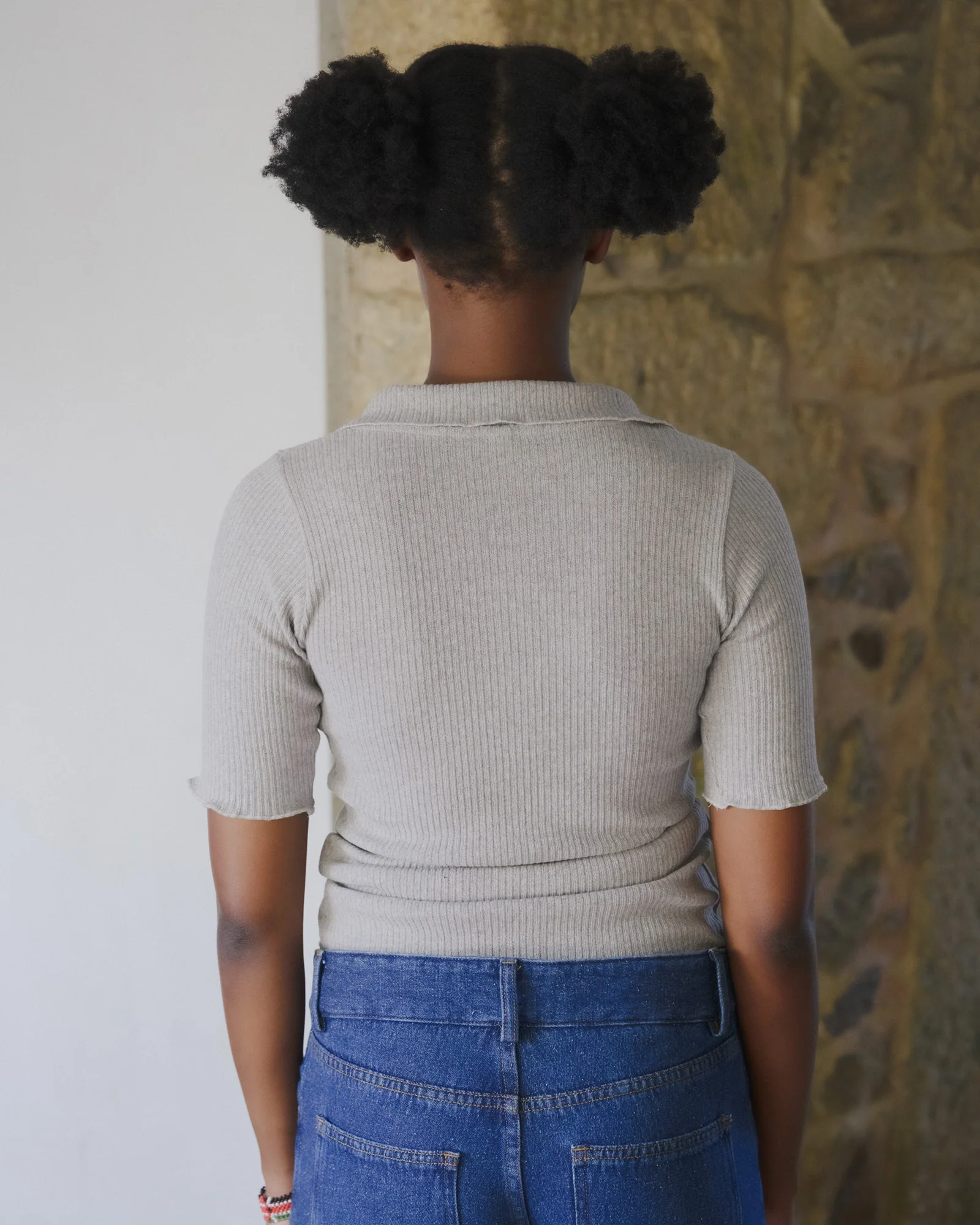 BASERANGE Fall/Winter 2025 Collared Short-Sleeve T-Shirt, France. BAS-TTDP-RCR-WI25-Grey Melange - Image 10