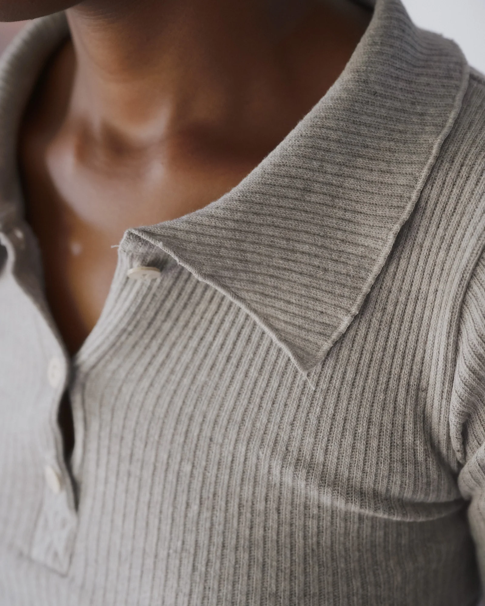 BASERANGE Fall/Winter 2025 Collared Short-Sleeve T-Shirt, France. BAS-TTDP-RCR-WI25-Grey Melange - Image 6