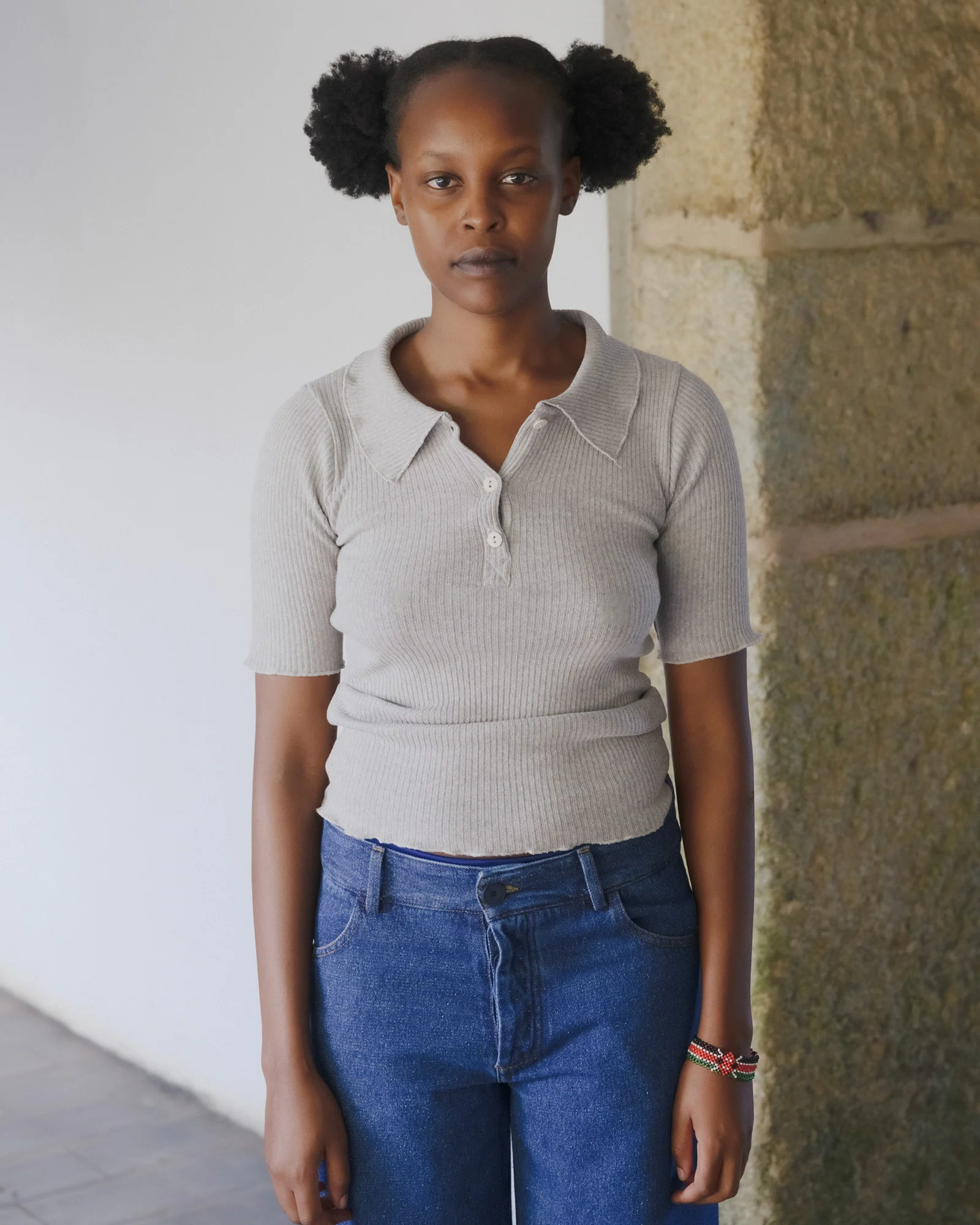 BASERANGE Fall/Winter 2025 Collared Short-Sleeve T-Shirt, France. BAS-TTDP-RCR-WI25-Grey Melange - Image 8