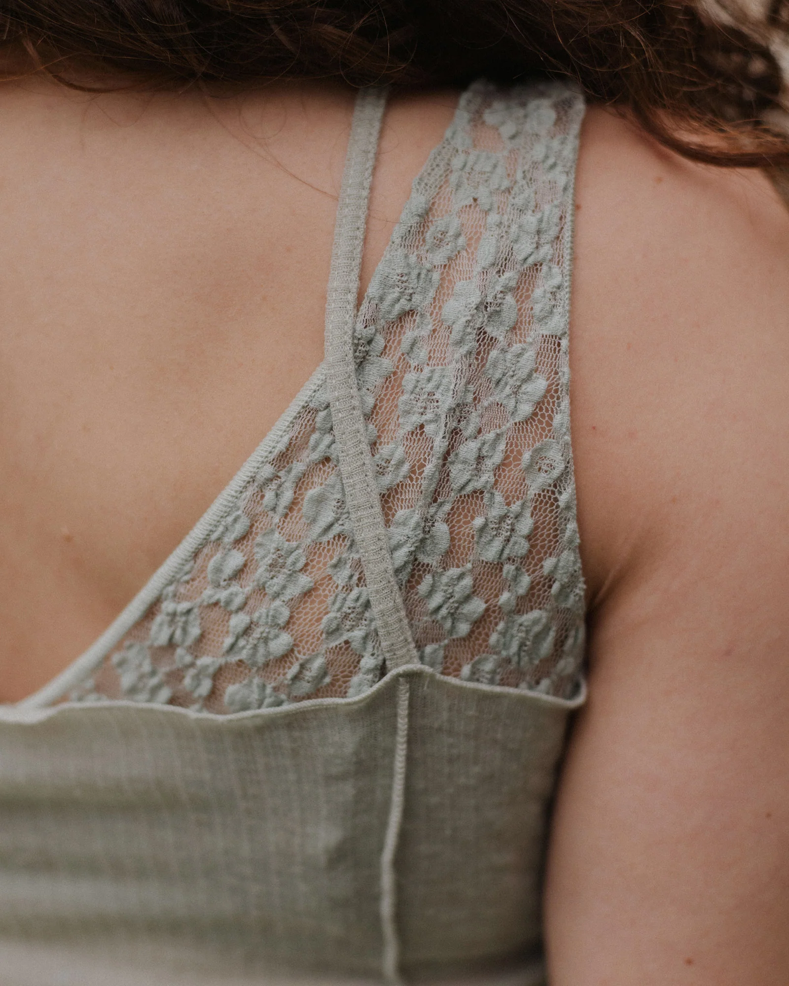 BASERANGE Fall/Winter 2025 Patchwork Lace Camisole Top, France BAS-TTOMK-WR-WI25-BRUN GREEN - Image 6