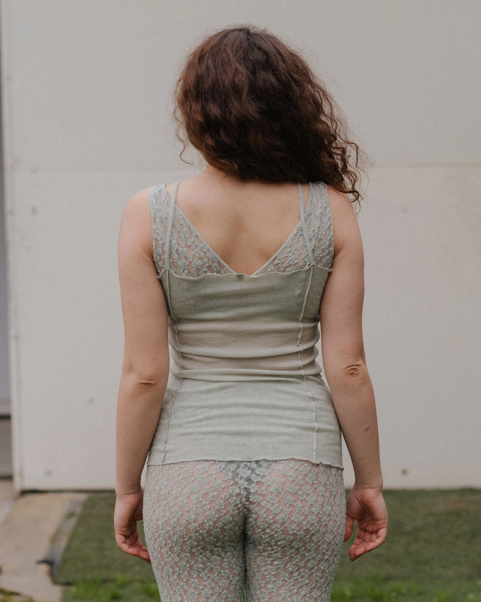 BASERANGE Fall/Winter 2025 Patchwork Lace Camisole Top, France BAS-TTOMK-WR-WI25-BRUN GREEN - Image 9