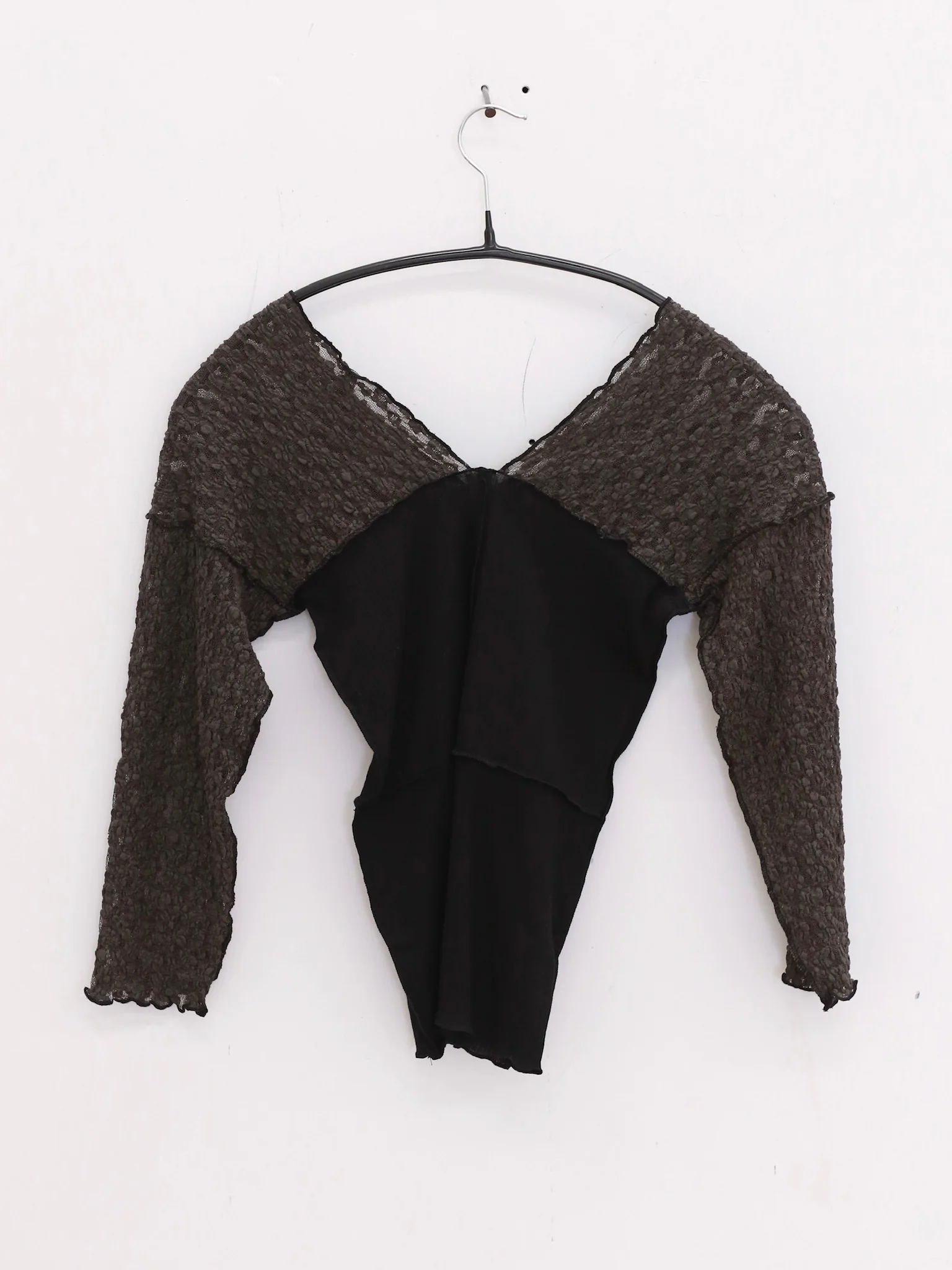 BASERANGE France organic cotton 25 early spring lace stitching long-sleeved T-shirt BAS-TONLS-LA-SU25-BLACK - Image 8