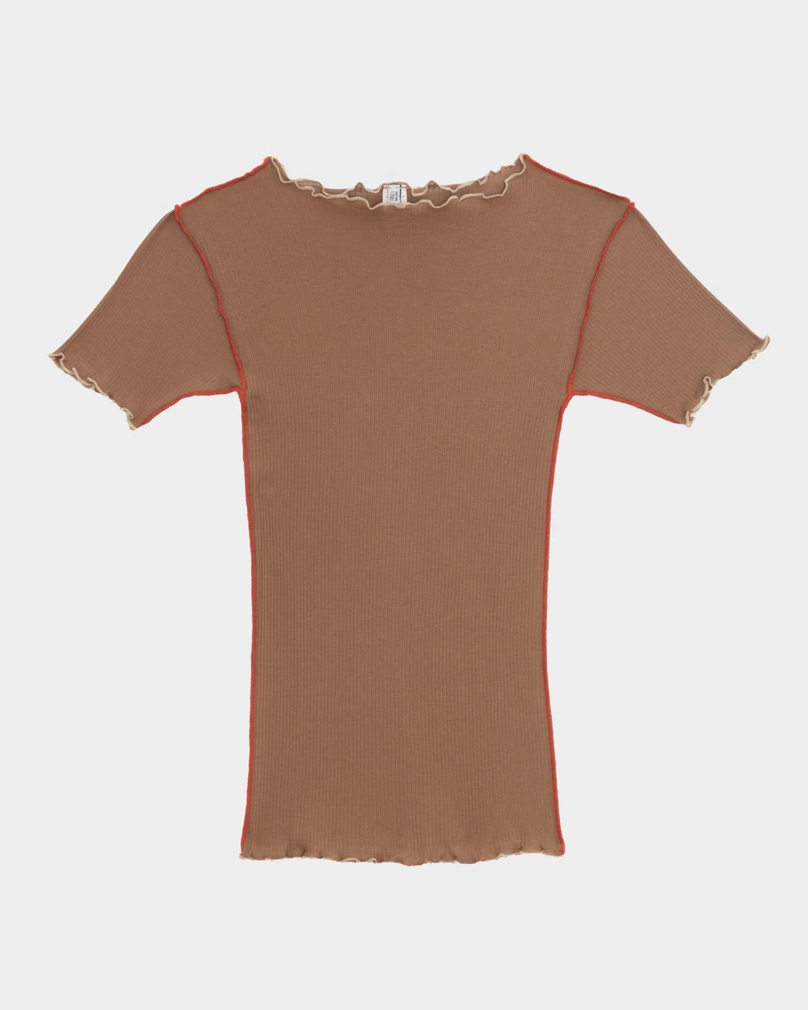 BASERANGE France organic cotton ruffled textured T-shirt BAS-TTVN-RB-SU25-ALAMILLO BROWN - Image 10