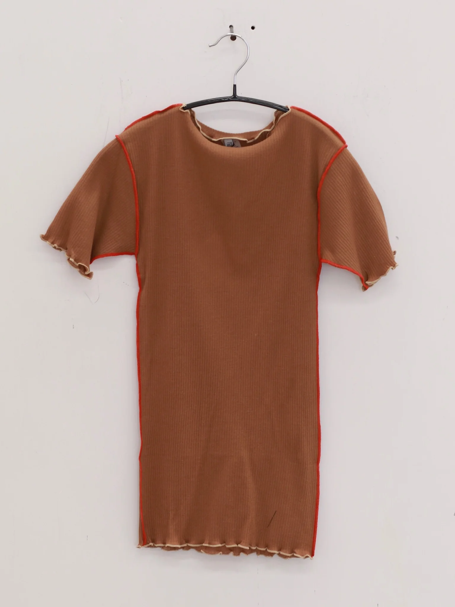 BASERANGE France organic cotton ruffled textured T-shirt BAS-TTVN-RB-SU25-ALAMILLO BROWN - Image 6