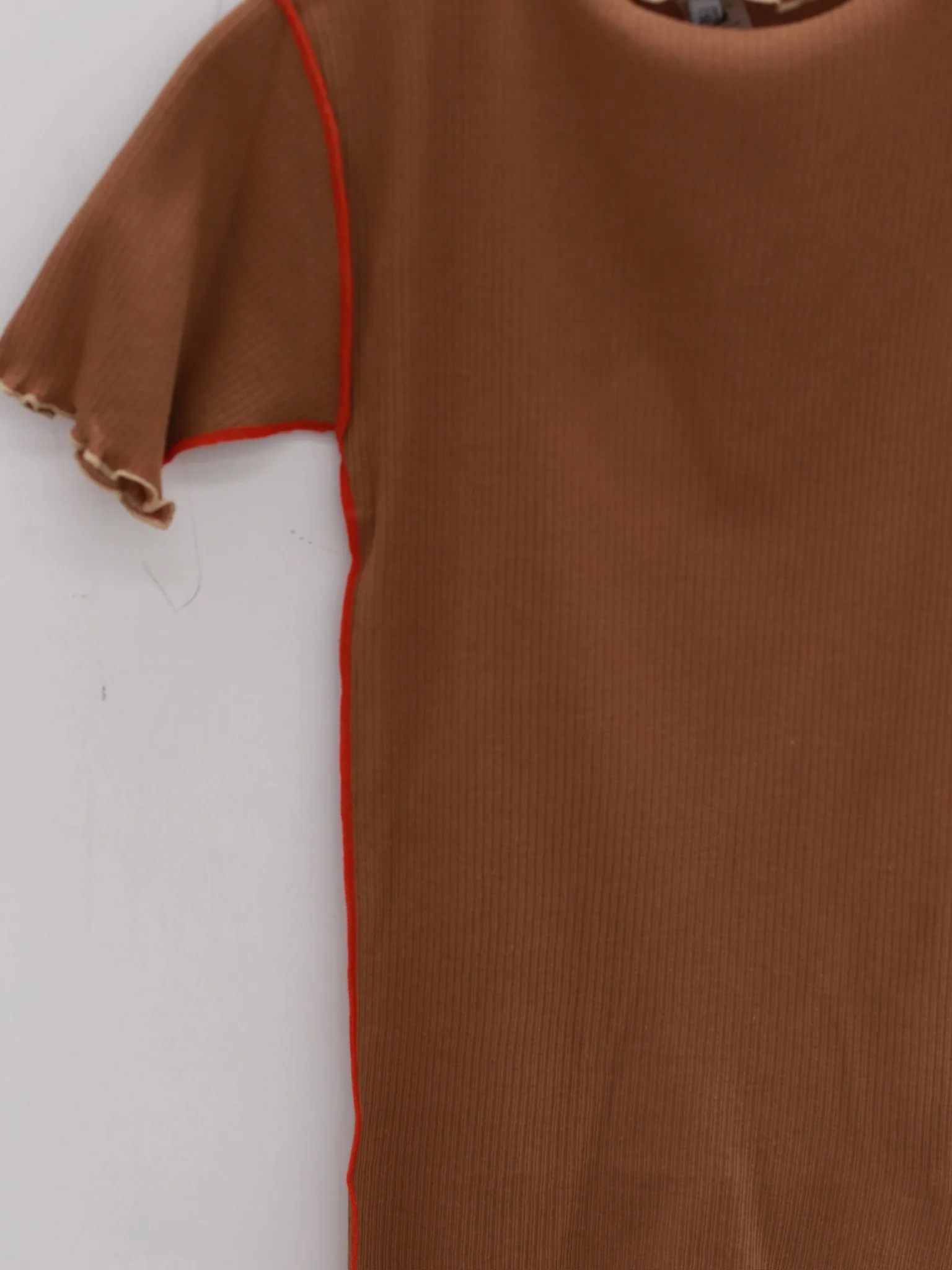 BASERANGE France organic cotton ruffled textured T-shirt BAS-TTVN-RB-SU25-ALAMILLO BROWN - Image 8