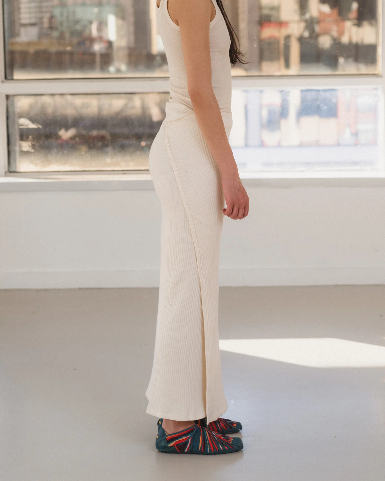 BASERANGE France organic cotton tie skirt BAS-SKBR-RIB-000-Off White - Image 7