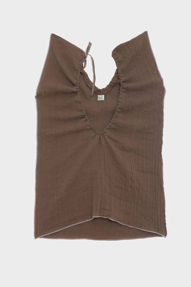 BASERANGE Linen Cotton V-Neck Top, France, BAS-TSMA-CL-SP26-LB (LOAM BROWN)