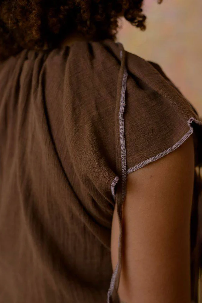 BASERANGE Linen Cotton V-Neck Top, France, BAS-TSMA-CL-SP26-LB (LOAM BROWN) - Image 3