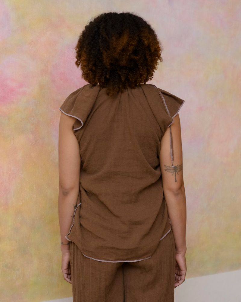 BASERANGE Linen Cotton V-Neck Top, France, BAS-TSMA-CL-SP26-LB (LOAM BROWN) - Image 6