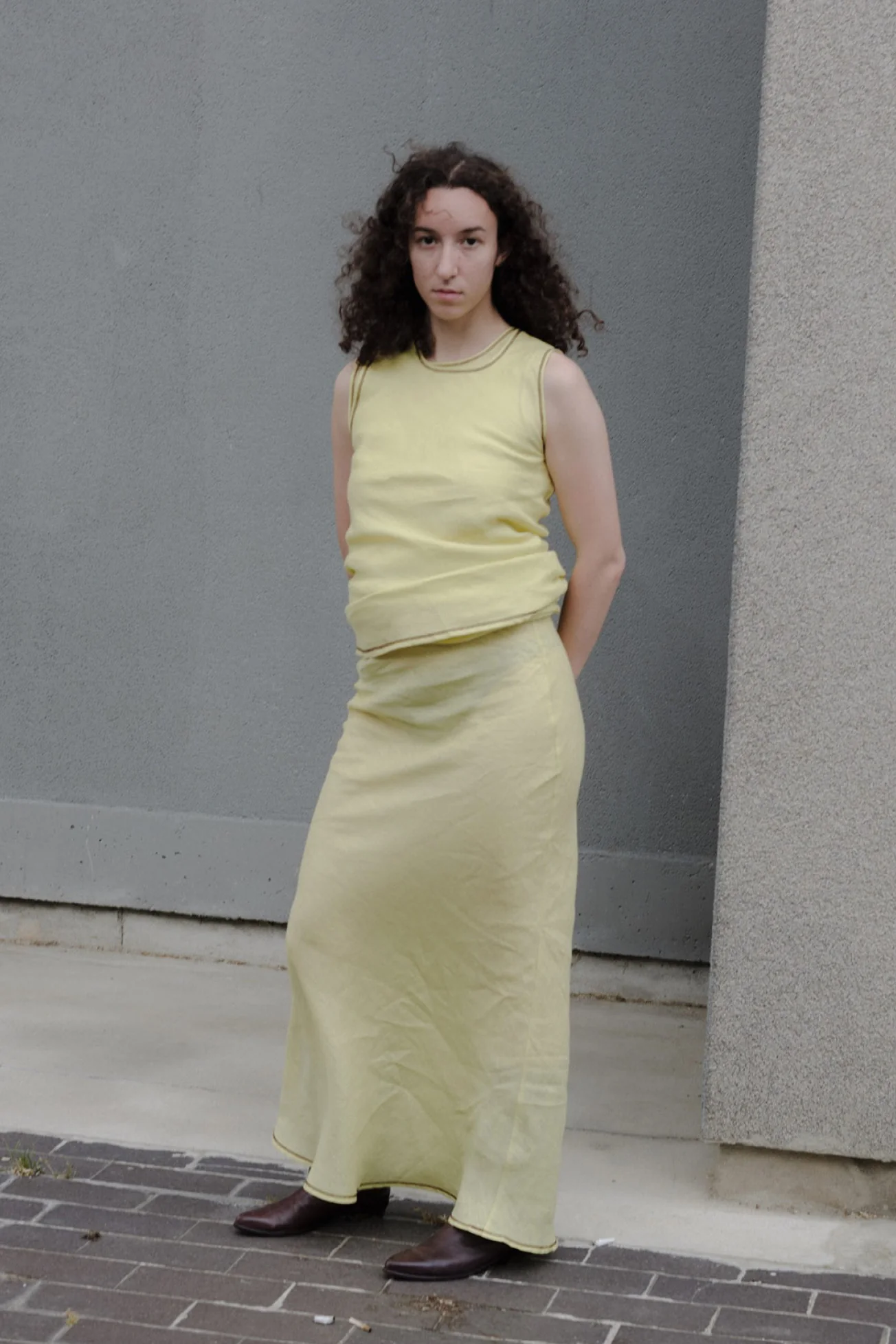 BASERANGE linen vest TODY-SL-SP24 green and yellow - Image 11