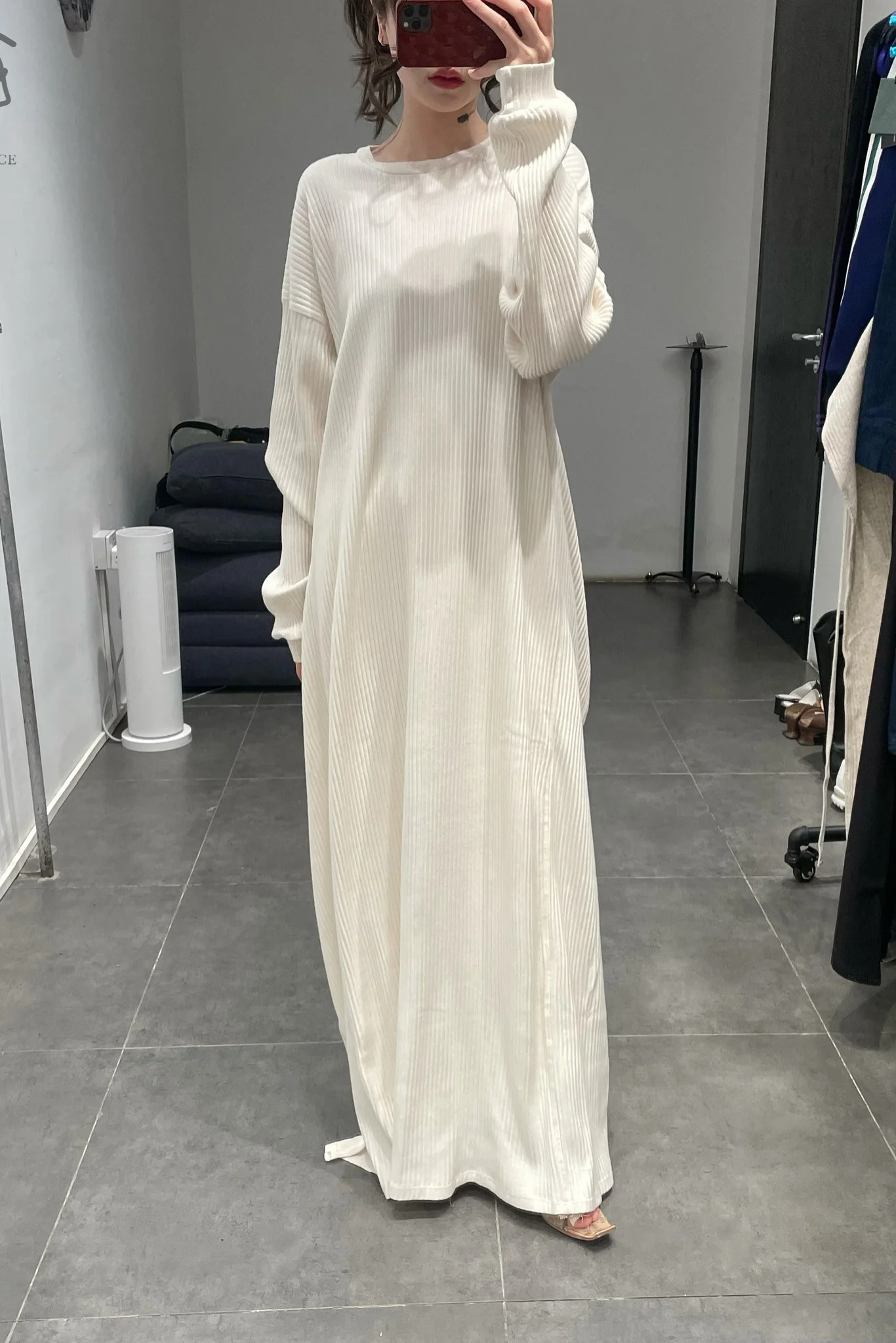 BASERANGE long-sleeved dress with drawstring waist, DRSH series, Portugal, BAS-DRSH-RIB-000-MI, beige. - Image 11