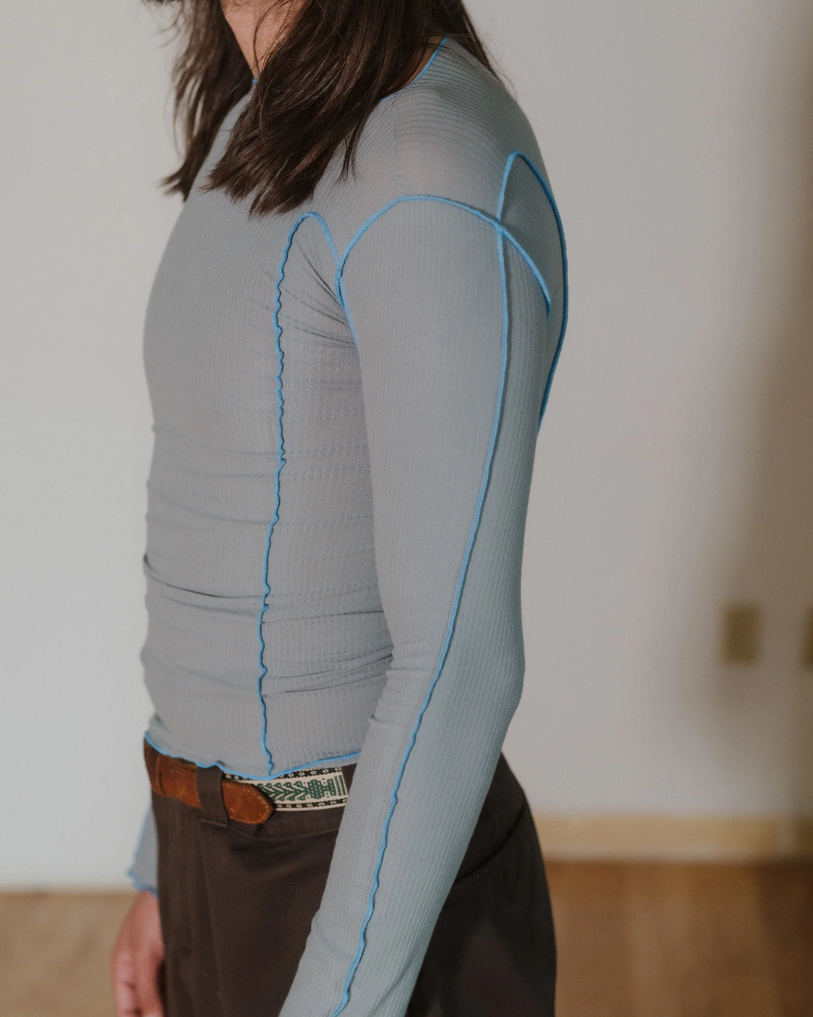 BASERANGE Long Sleeve T-Shirt TTML Collection Ribbed Cotton Portugal BAS-TTML-RB-SP25-BOW BLUE - Image 5