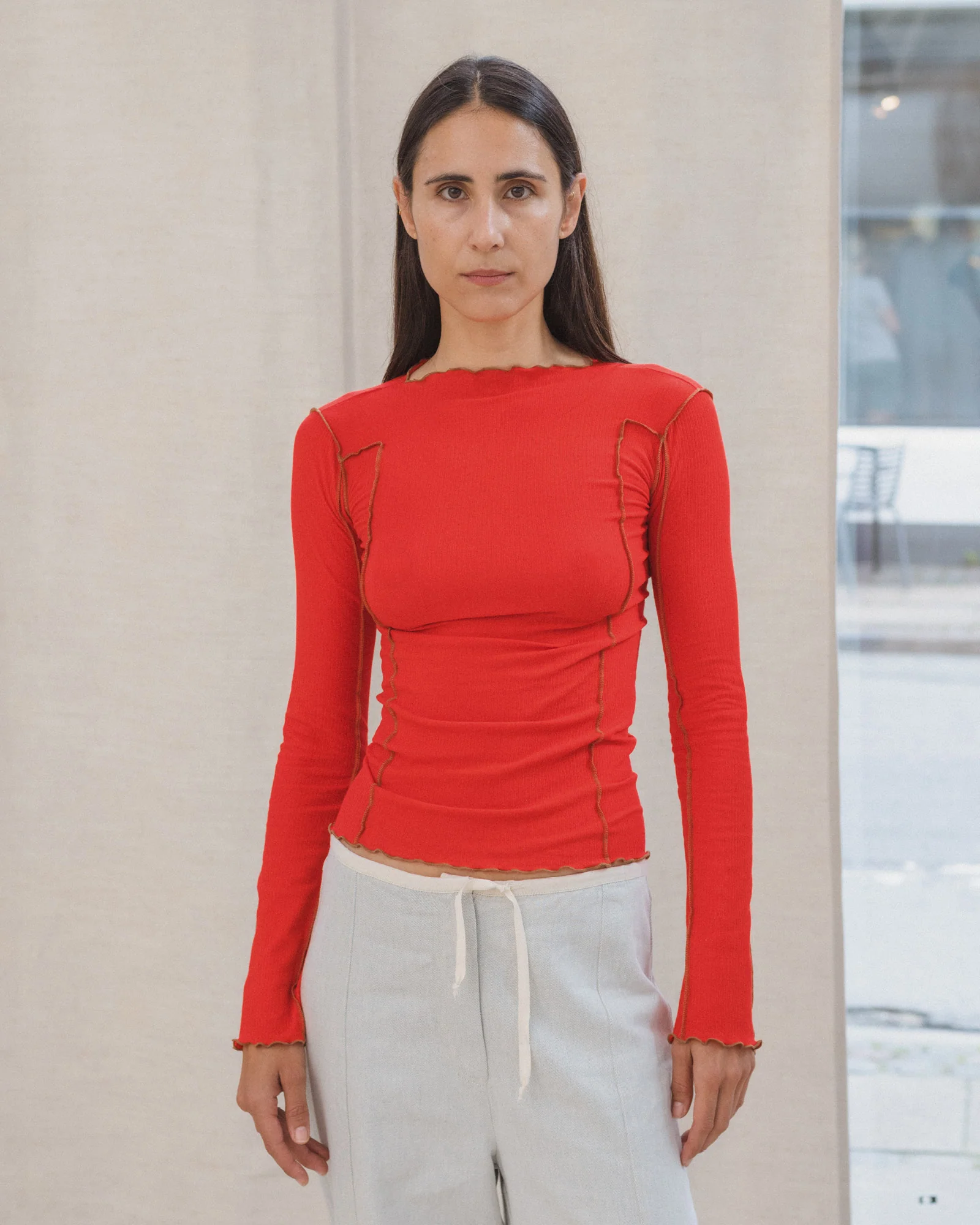 BASERANGE Long Sleeve T-Shirt TTML Collection Ribbed Cotton Portugal BAS-TTML-RB-SU25-MY RED (BROWN) - Image 6