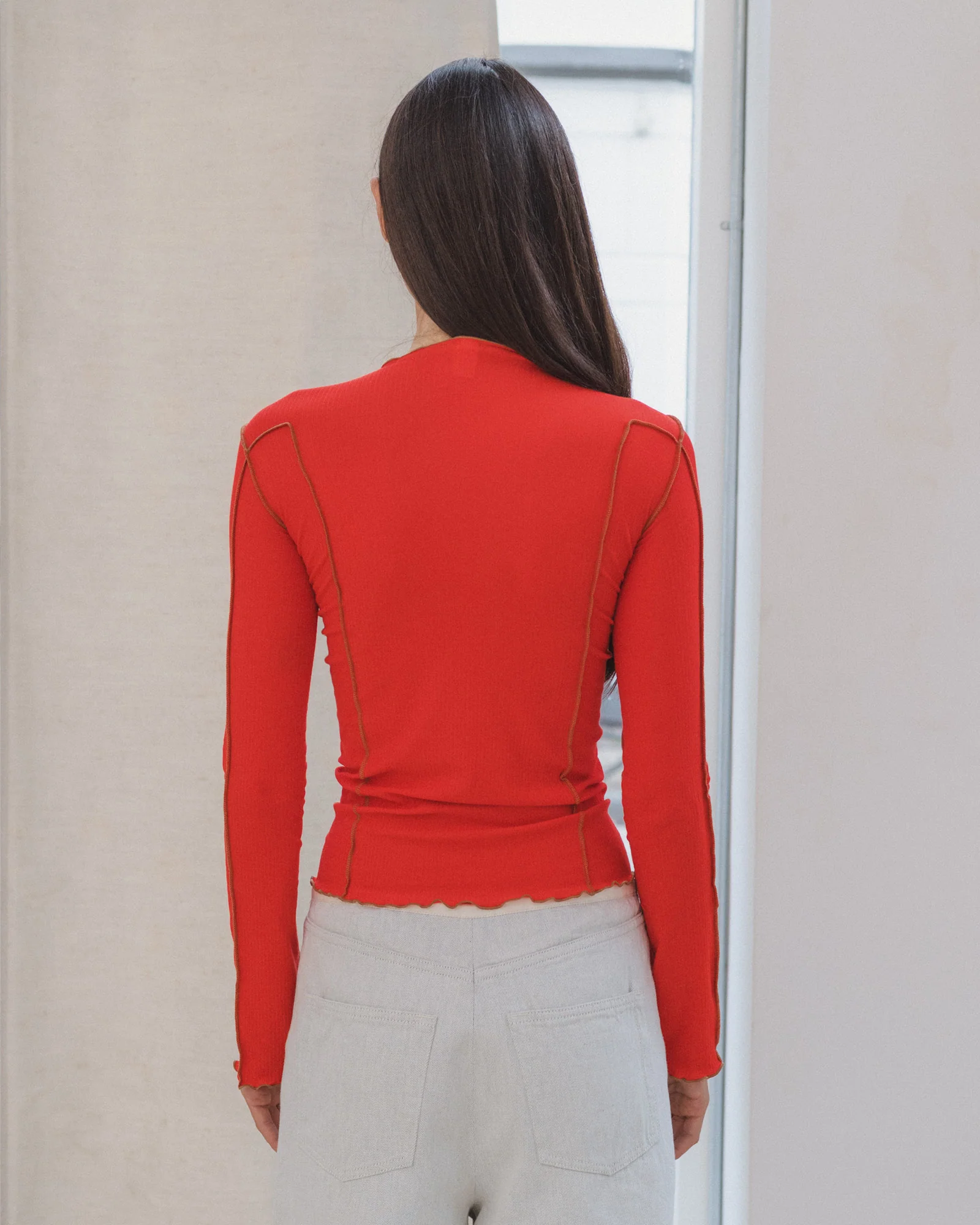 BASERANGE Long Sleeve T-Shirt TTML Collection Ribbed Cotton Portugal BAS-TTML-RB-SU25-MY RED (BROWN) - Image 7