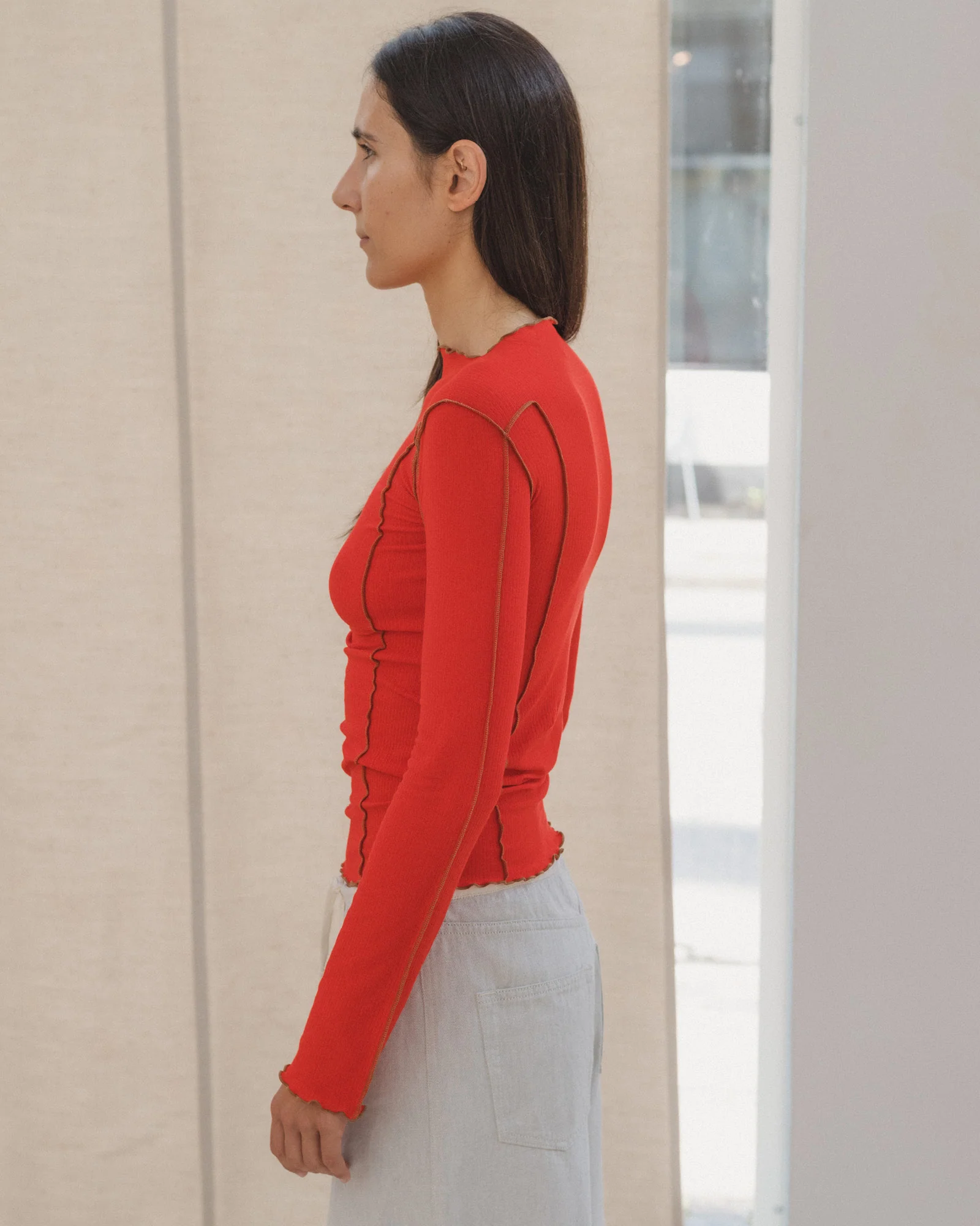 BASERANGE Long Sleeve T-Shirt TTML Collection Ribbed Cotton Portugal BAS-TTML-RB-SU25-MY RED (BROWN) - Image 8