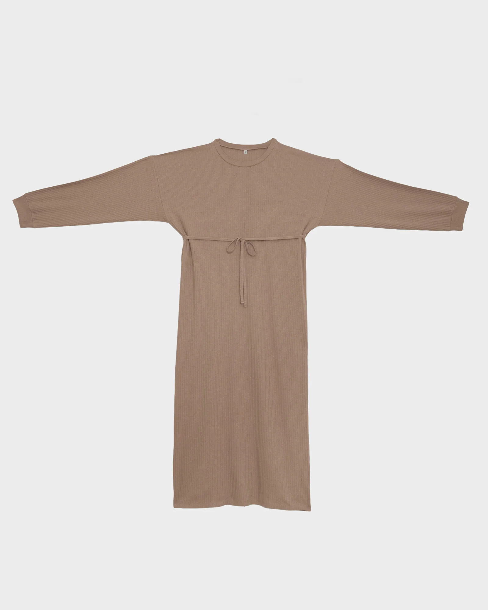 BASERANGE long-sleeved dress with drawstring waist, part of the DRSH collection, Portugal. BAS-DRSH-CR-SP26-LB (LABURNUM BROWN) - Image 7