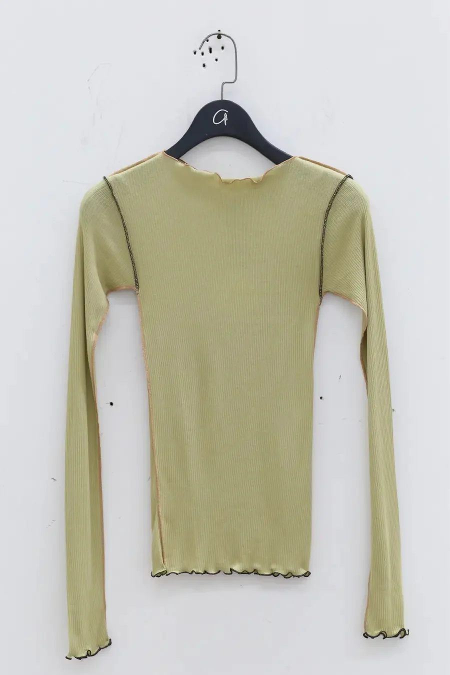 BASERANGE Ribbed Long Sleeve Top T-shirt TTVL Collection France BAS-TTVL-RB-AU23-HUILV Gray Green - Image 3