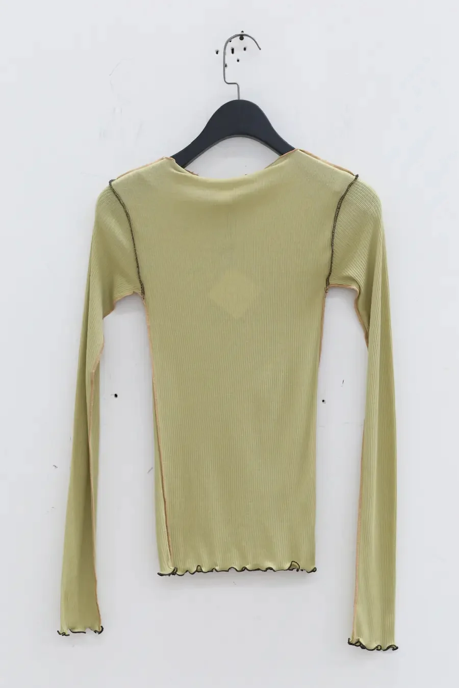 BASERANGE Ribbed Long Sleeve Top T-shirt TTVL Collection France BAS-TTVL-RB-AU23-HUILV Gray Green - Image 6