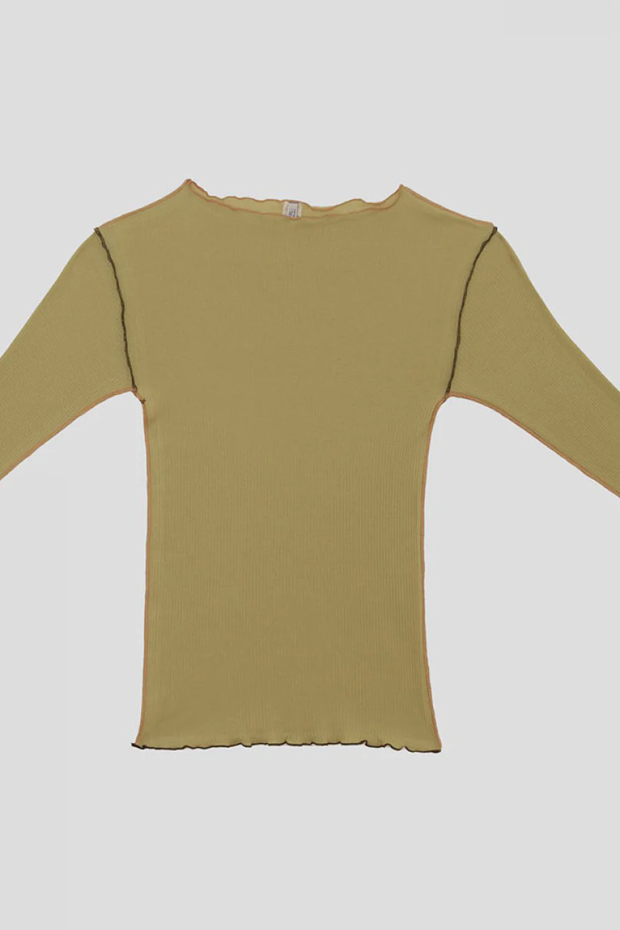BASERANGE Ribbed Long Sleeve Top T-shirt TTVL Collection France BAS-TTVL-RB-AU23-HUILV Gray Green - Image 8