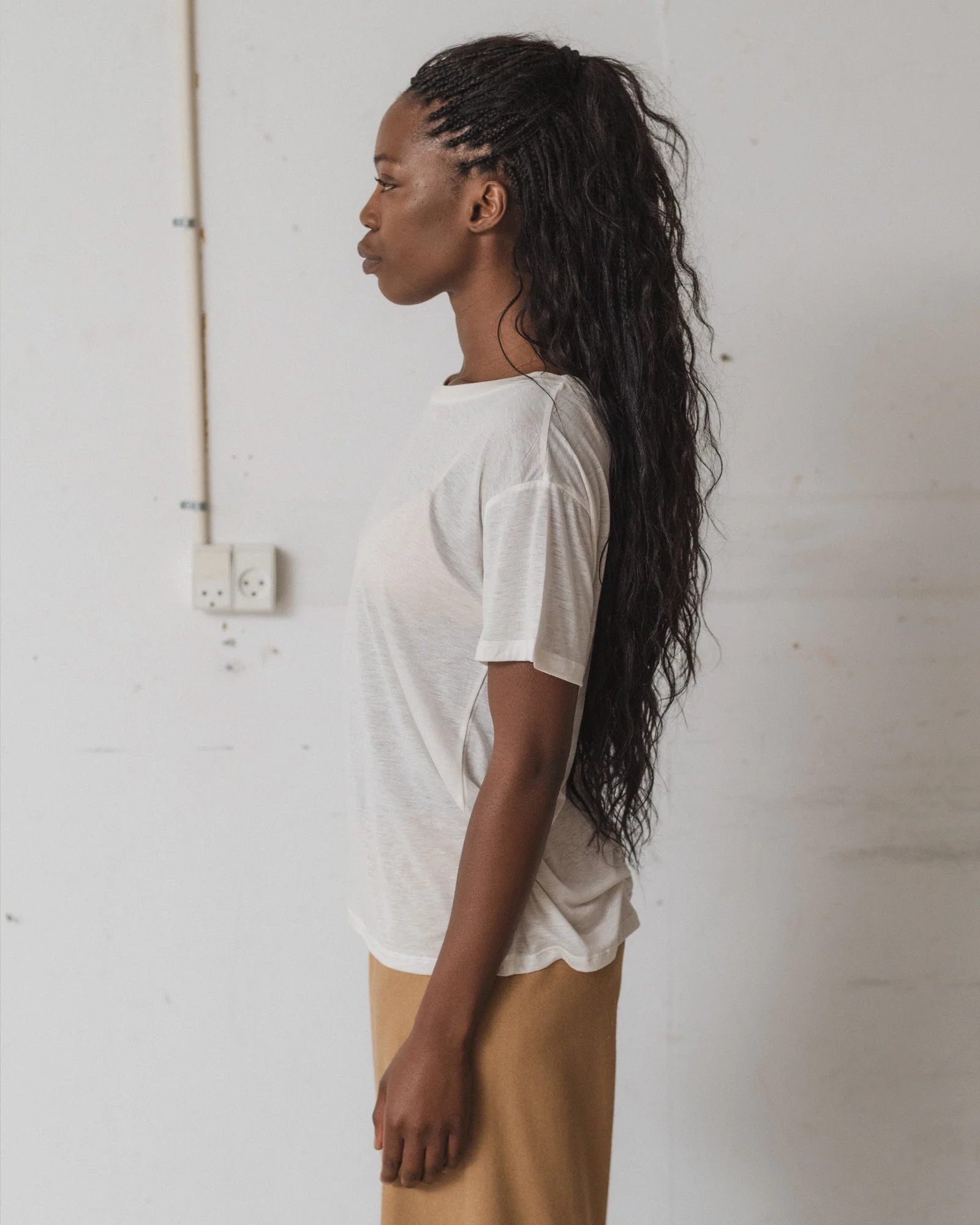 BASERANGE Classic Bamboo Fiber Bamboo Cotton Loose T-shirt Series Collection Round Neck Bottoming Shirt France BAS-TOLO-BL-000-UNDYED - Image 13