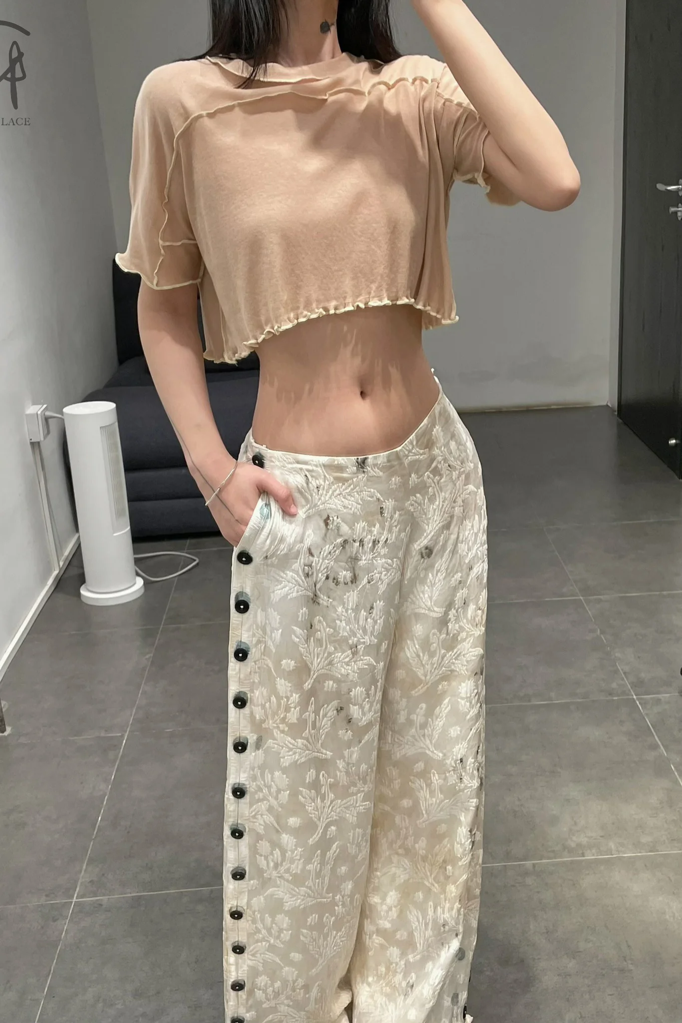BASERANGE navel-baring T-shirt BAS-TOSC-CG-SP24-FENTUO pink camel - Image 10