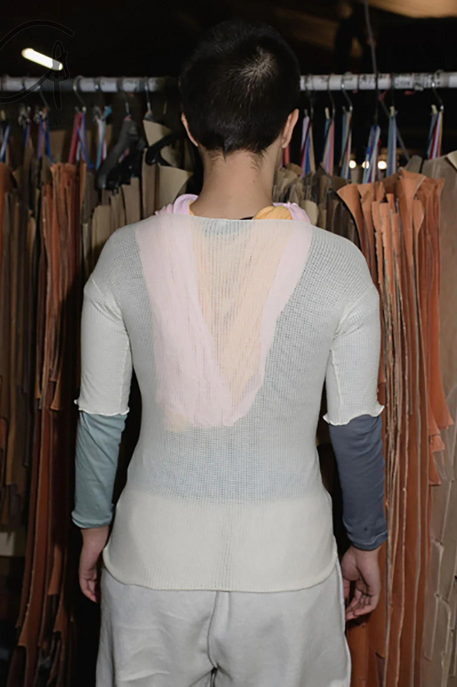BASERANGE Round neck ruffled ribbed cotton T-shirt TOPA series collection France BAS-TOPA-WA-WI22-MI Beige TOPA-RB-000 - Image 12