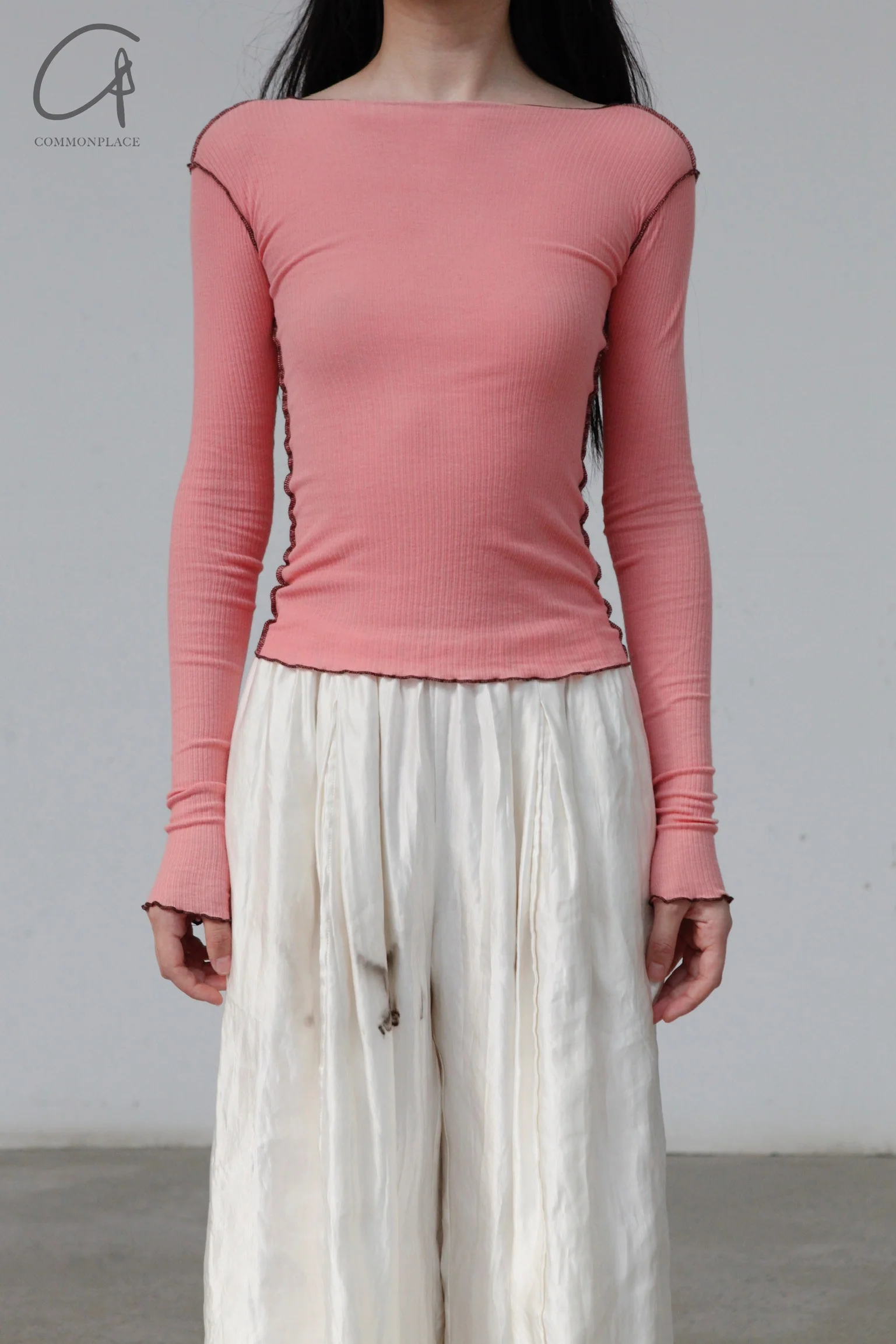 BASERANGE Ribbed Long Sleeve Top T-Shirt TTVL Collection France BAS-TTVL-RBV-WI22-BSH Ruby Red - Image 8