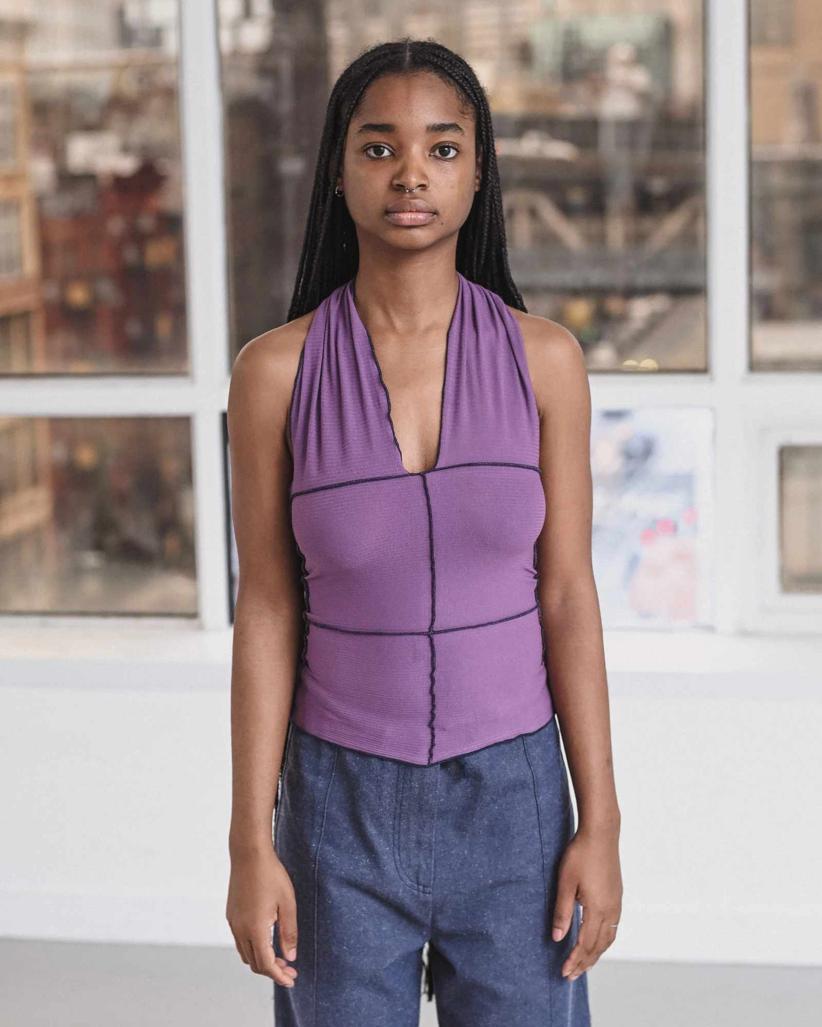 BASERANGE Portuguese organic cotton halter top BAS-TTCH-CR-AU25-VENET PURPLE - Image 8