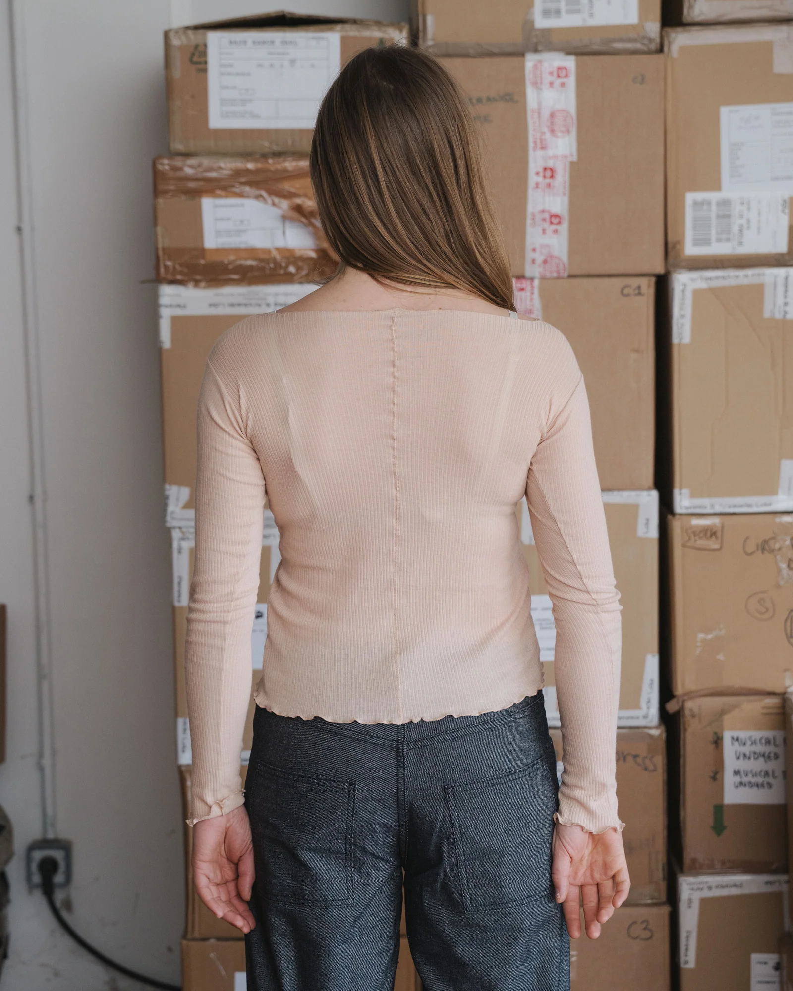 BASERANGE Ribbed Cotton Long-Sleeve T-Shirt Collection (TTPAL Series) - France BAS-TTPAL-CR-WI25-TIN BEIGE （TTPAL-RB-000） - Image 11