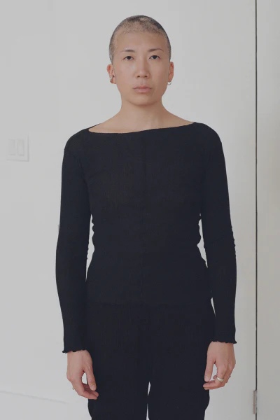 BASERANGE ribbed cotton long-sleeved top T-shirt TTPAL series collection France BAS-TTPAL-RB-000 BLACK-HEI - Image 7