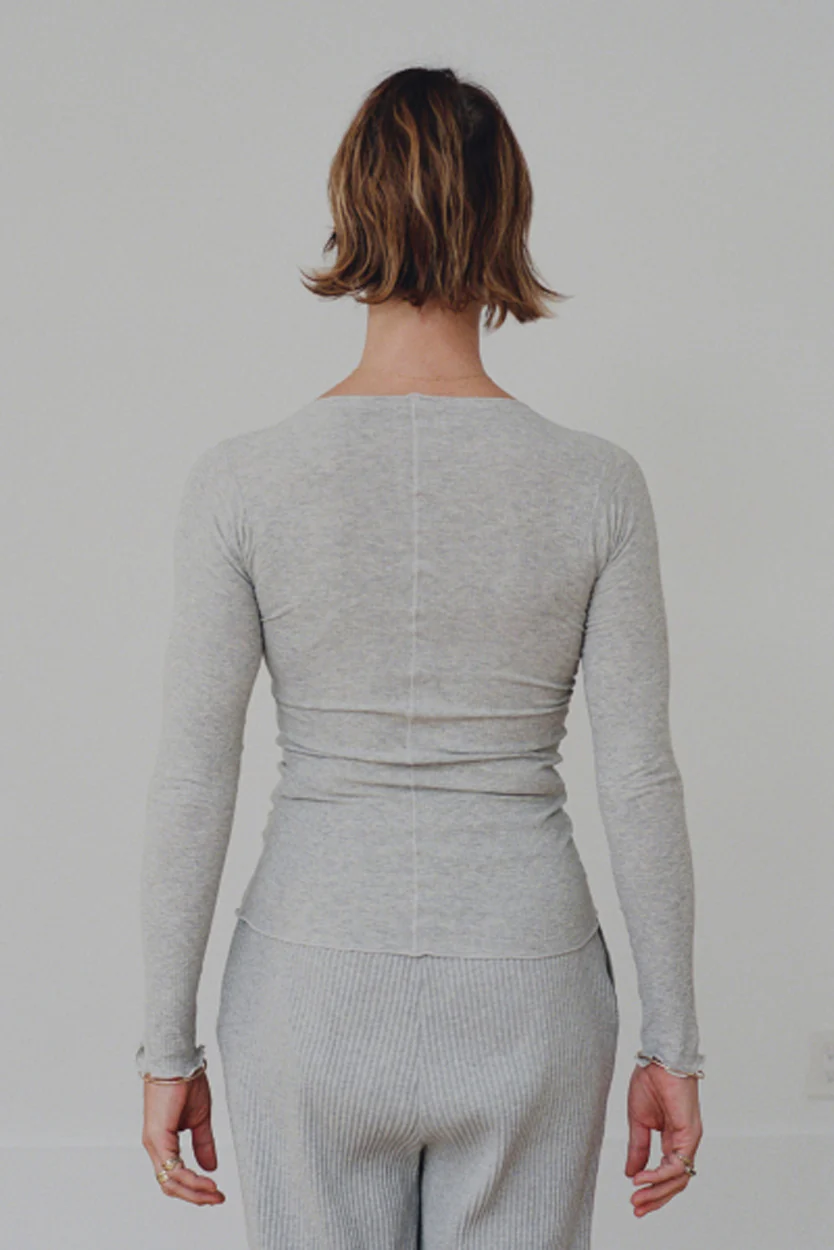BASERANGE Ribbed cotton long-sleeve top TTPAL-RB-000 GREY MELANGE - Image 13