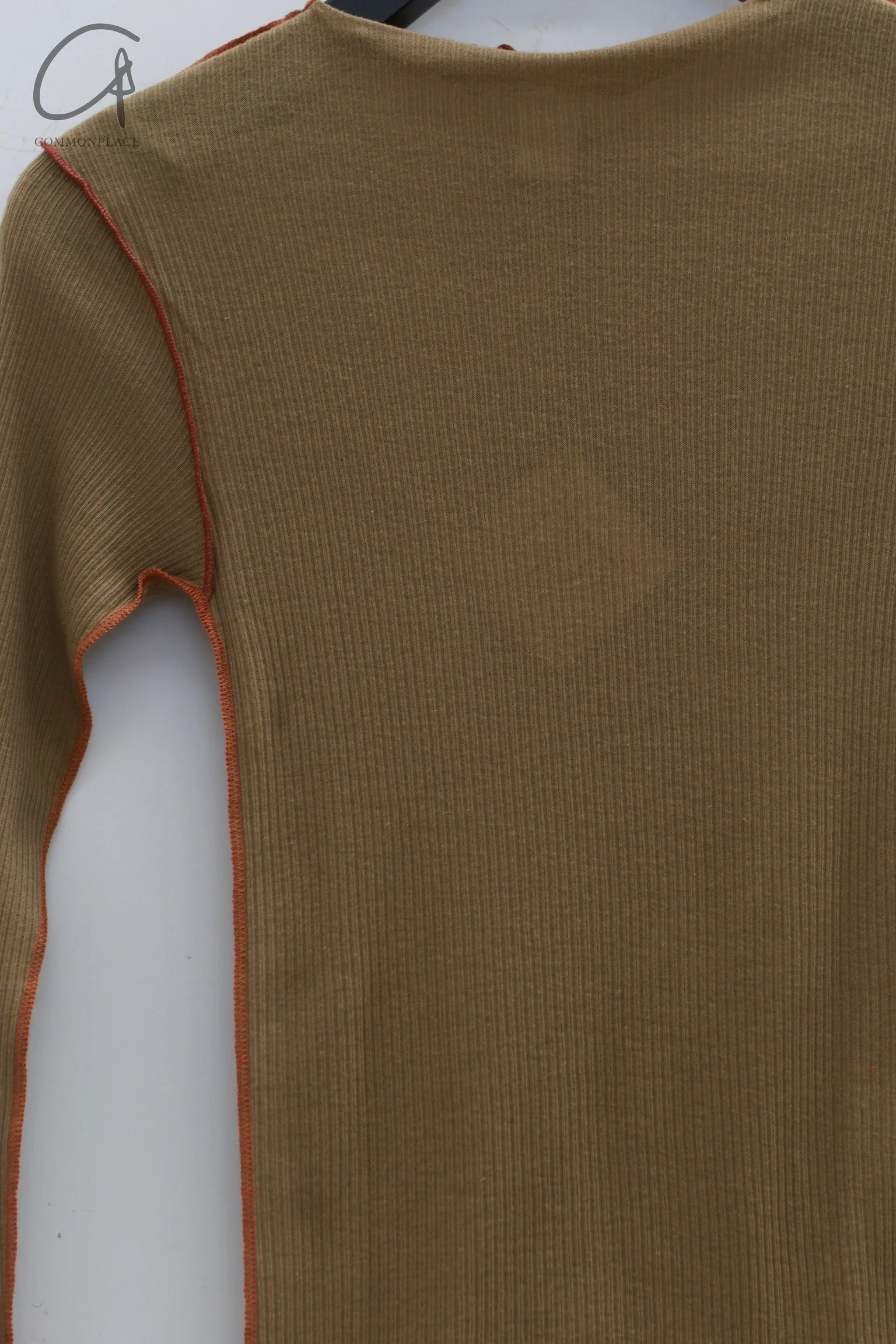 BASERANGE Ribbed Long Sleeve Top T-Shirt TTVL Collection France BAS-TTVL-RB-AU24-FCZ Emerald Brown - Image 2