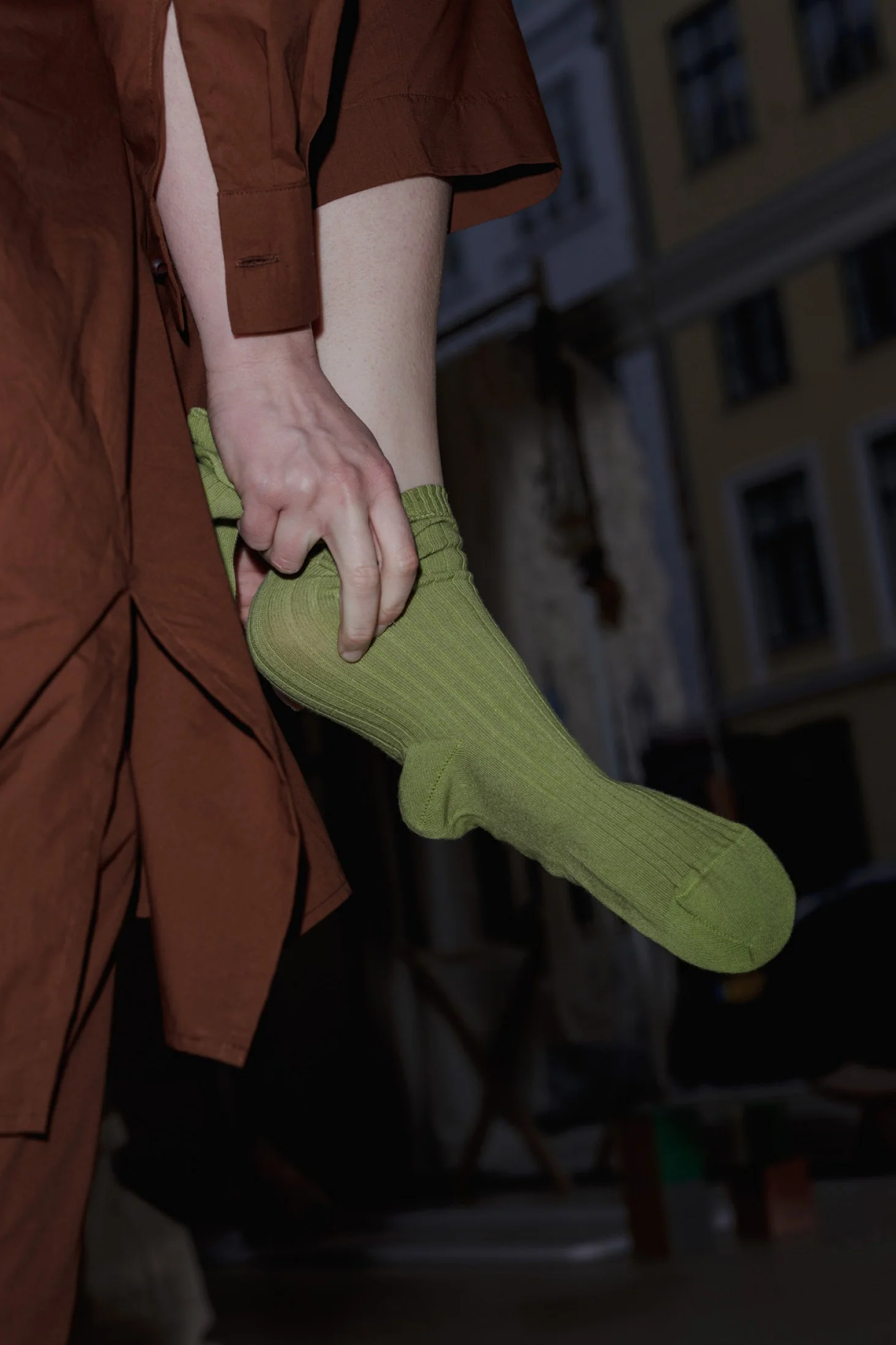 BASERANGE ribbed pleated socks KARS-CR-AU23 green（KOK） - Image 7