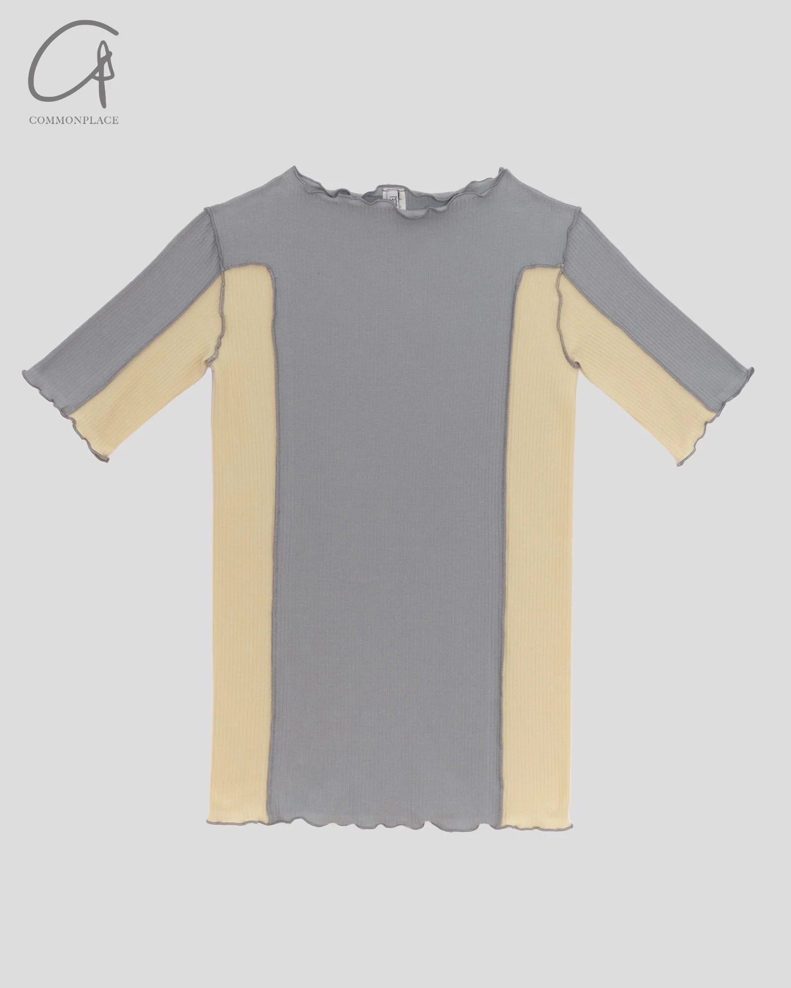 BASERANGE Ruffled Ribbed Cotton T-shirt BAS-TTO3-RB-SP25-HDJLMJH Bowknot Blue/Hen Yellow TTO3-RB-000 - Image 5