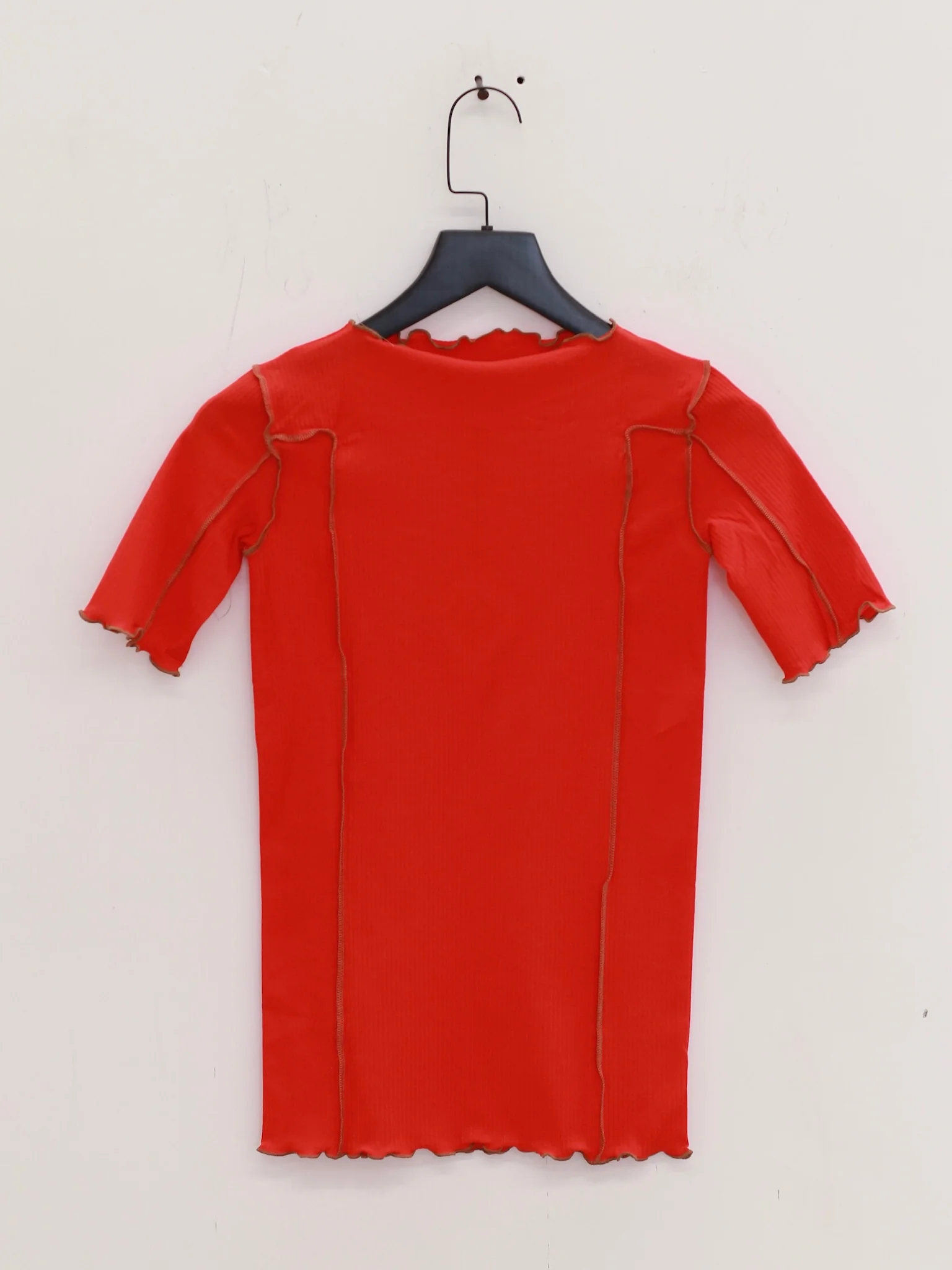 BASERANGE ruffled ribbed cotton T-shirt BAS-TTO3-RB-SU25-MY RED (BROWN) TTO3-RB-000 - Image 4