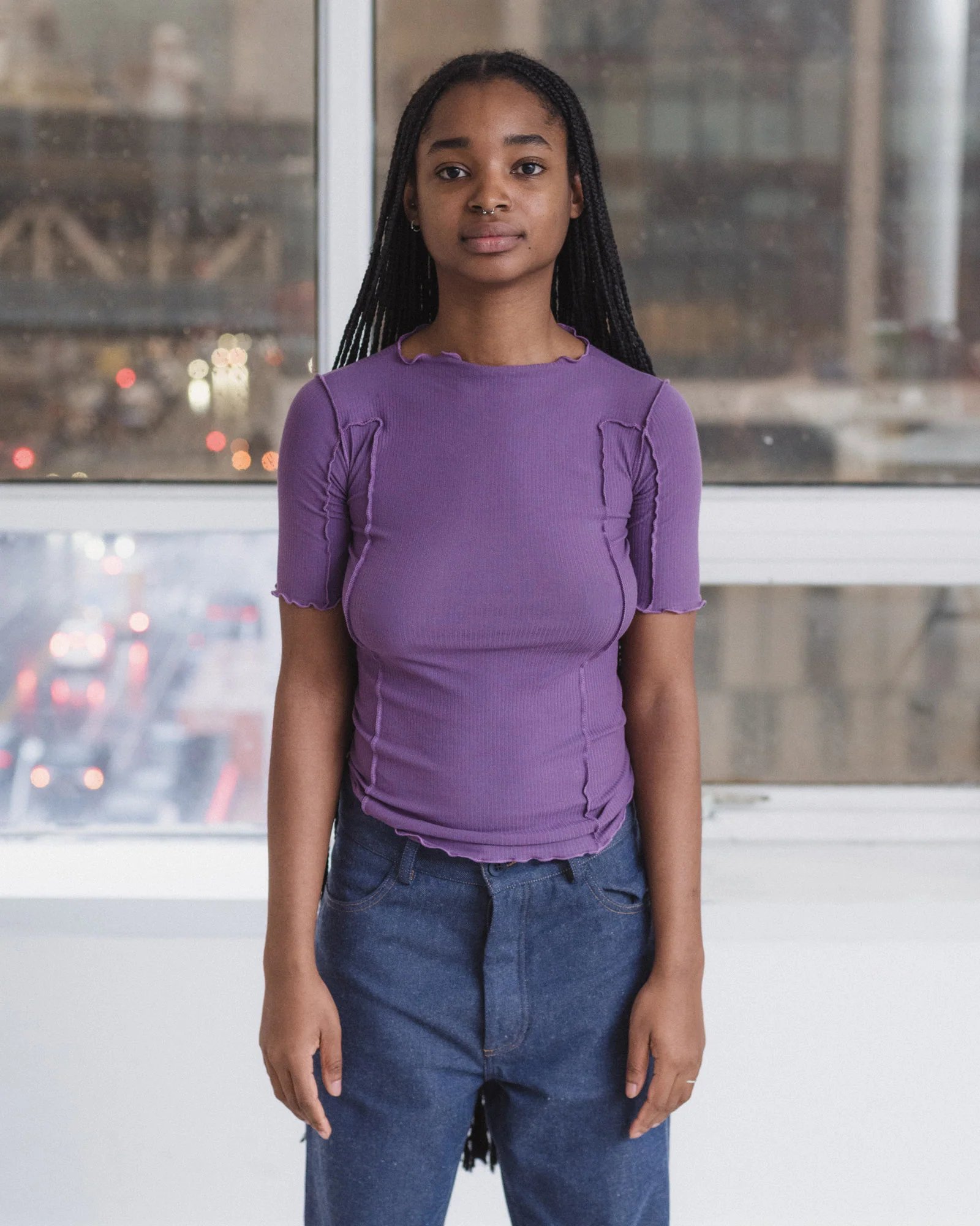BASERANGE ruffled ribbed cotton T-shirt, Portugal BAS-TTOM3-CR-AU25-VENET PURPLE (TTO3-RB-000) - Image 7