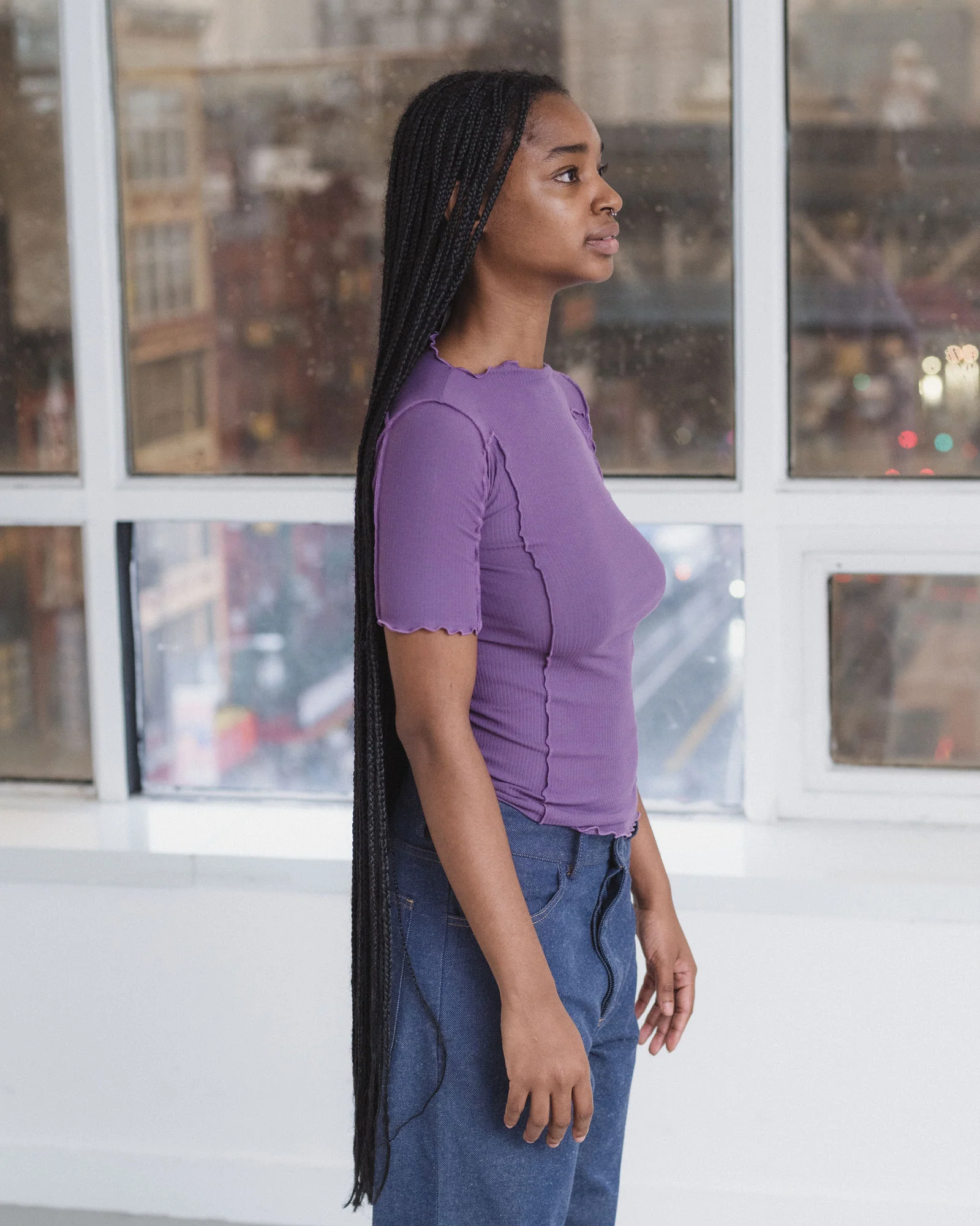 BASERANGE ruffled ribbed cotton T-shirt, Portugal BAS-TTOM3-CR-AU25-VENET PURPLE (TTO3-RB-000) - Image 8