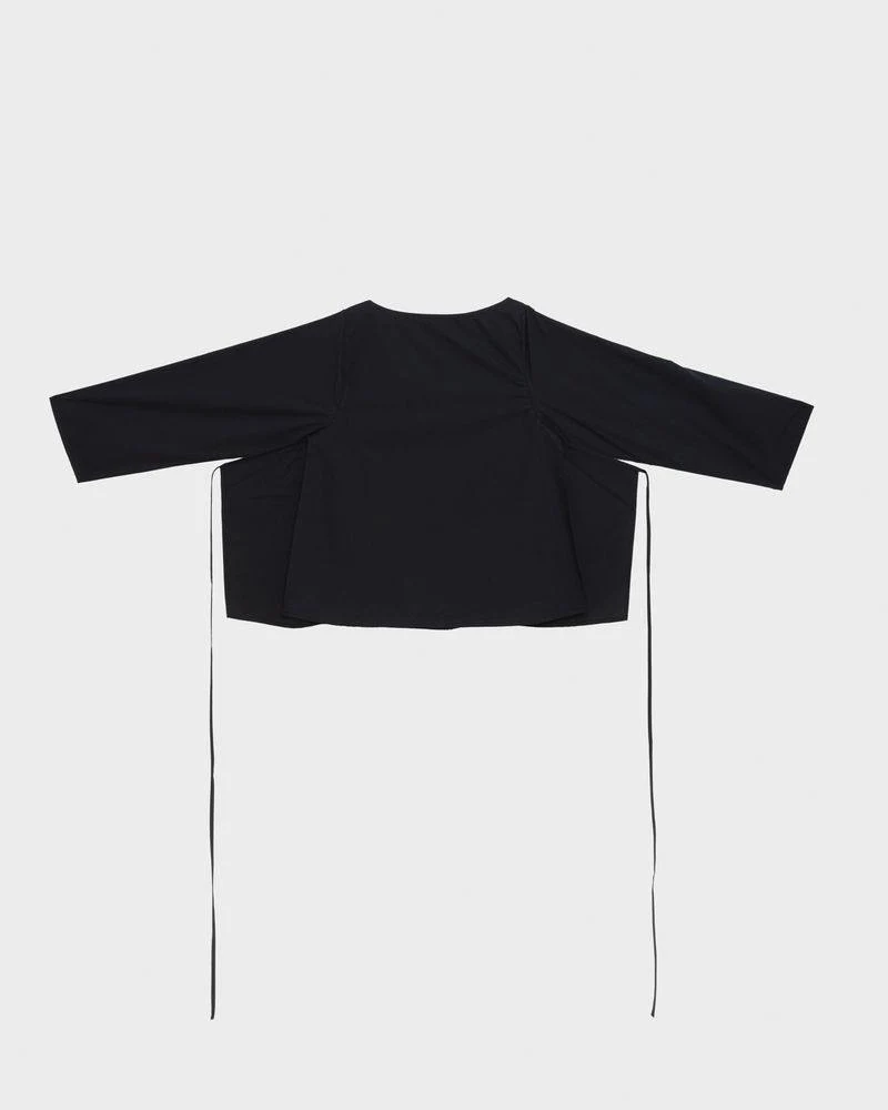 BASERANGE SP26 Organic Cotton Plain Weave Long-Sleeve T-Shirt with Drawstring - BLACK - Image 8
