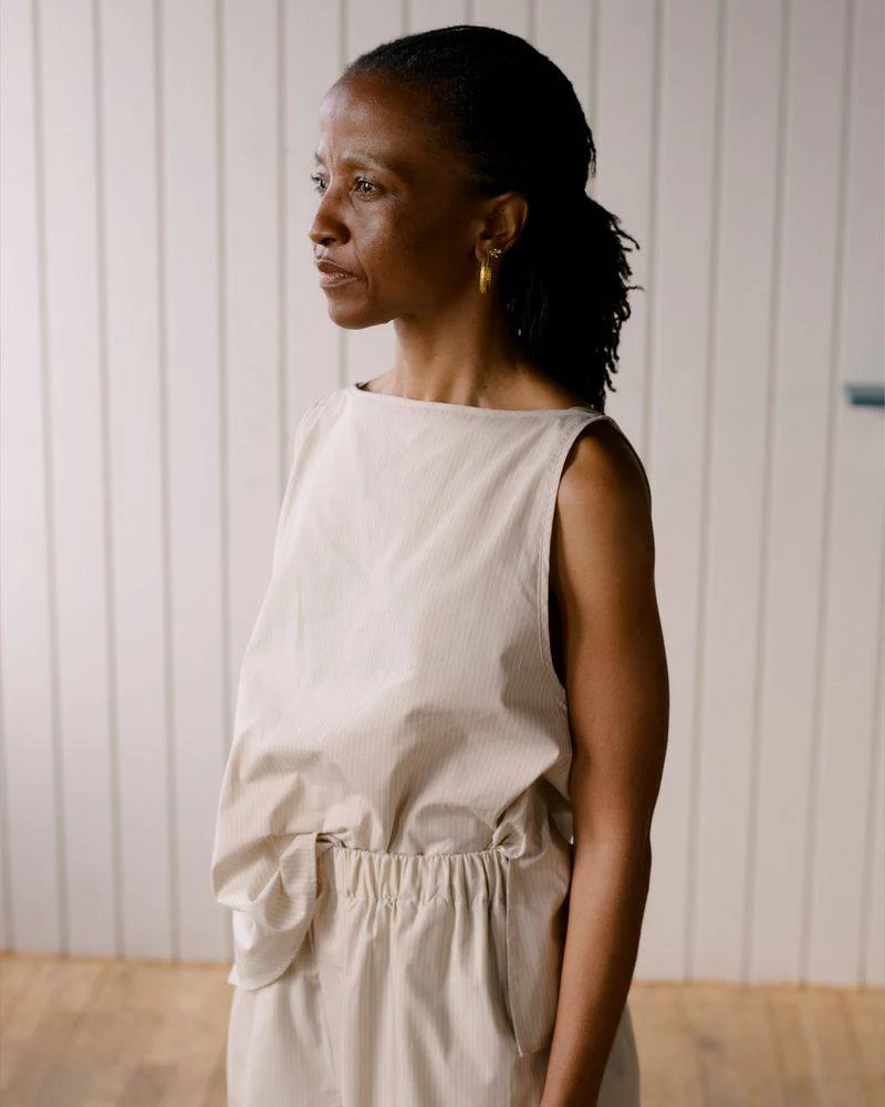 BASERANGE SP26 Organic Cotton Plain Weave Vest, France BAS-TSDE-PO-SP26-BS (BROWN STRIPE) - Image 4