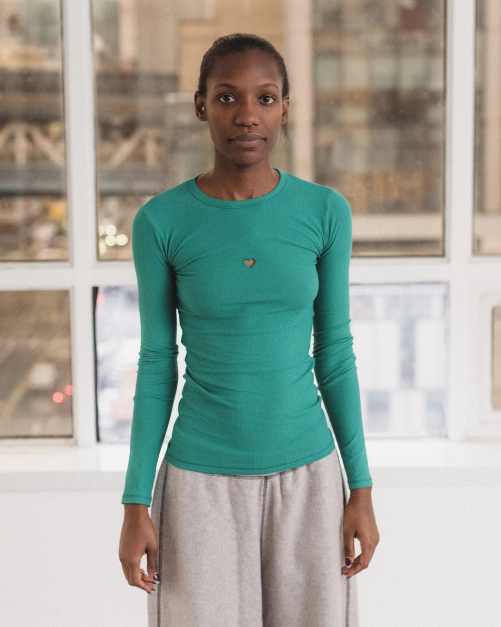 BASERANGE Spring/Summer 2025 Collection: French Organic Cotton Long-Sleeve T-Shirt with Cut-Out Heart Design (BAS-TTHLS-CR-AU25-MIRA GREEN) (TOHLS TTHLS) - Image 9